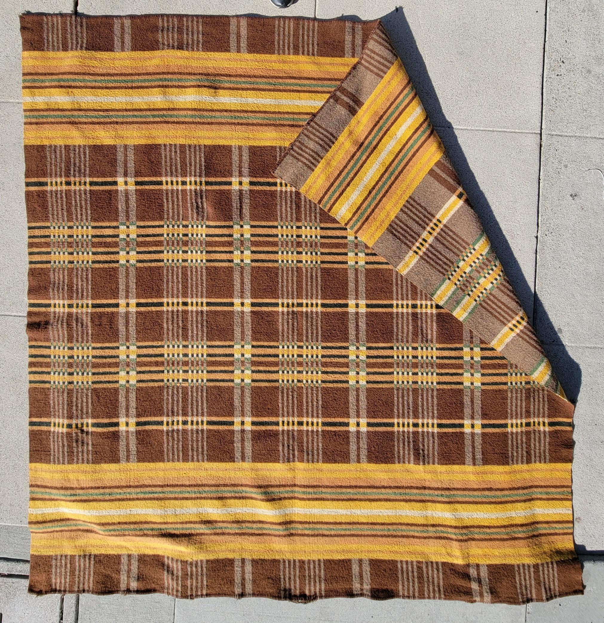 American 19thc Plaid Blanket All Wool Blanket For Sale