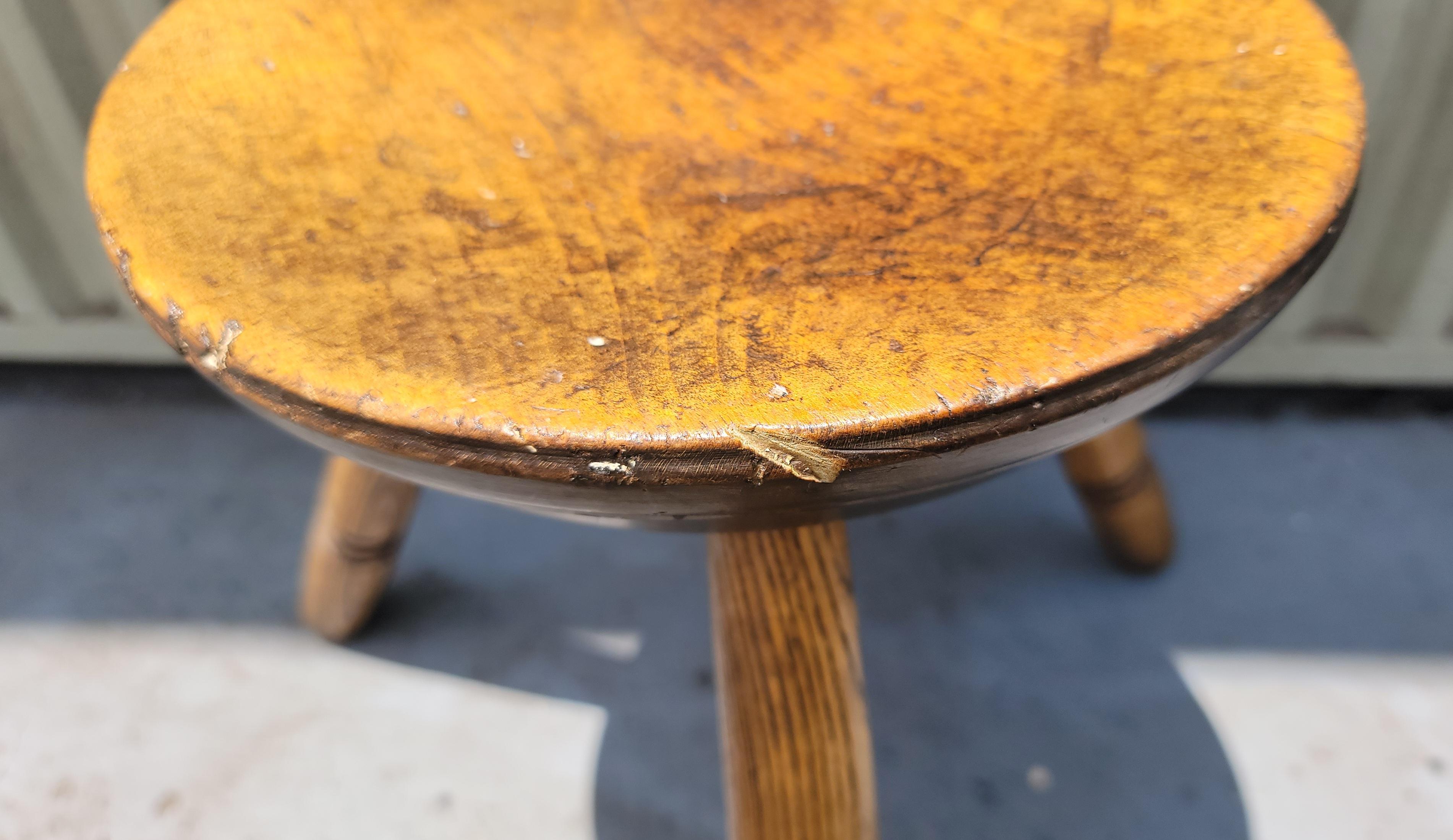 Hand-Crafted 19Thc Plank Stool With Three Legs For Sale