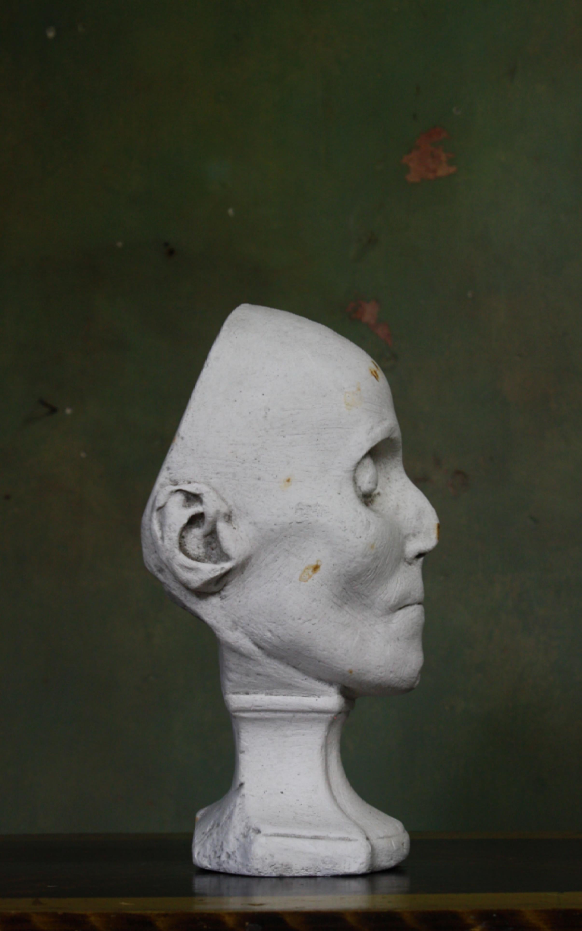 Plaster Mortuary Death Mask Bust Sculpture on Socle Base Memento Mori 1