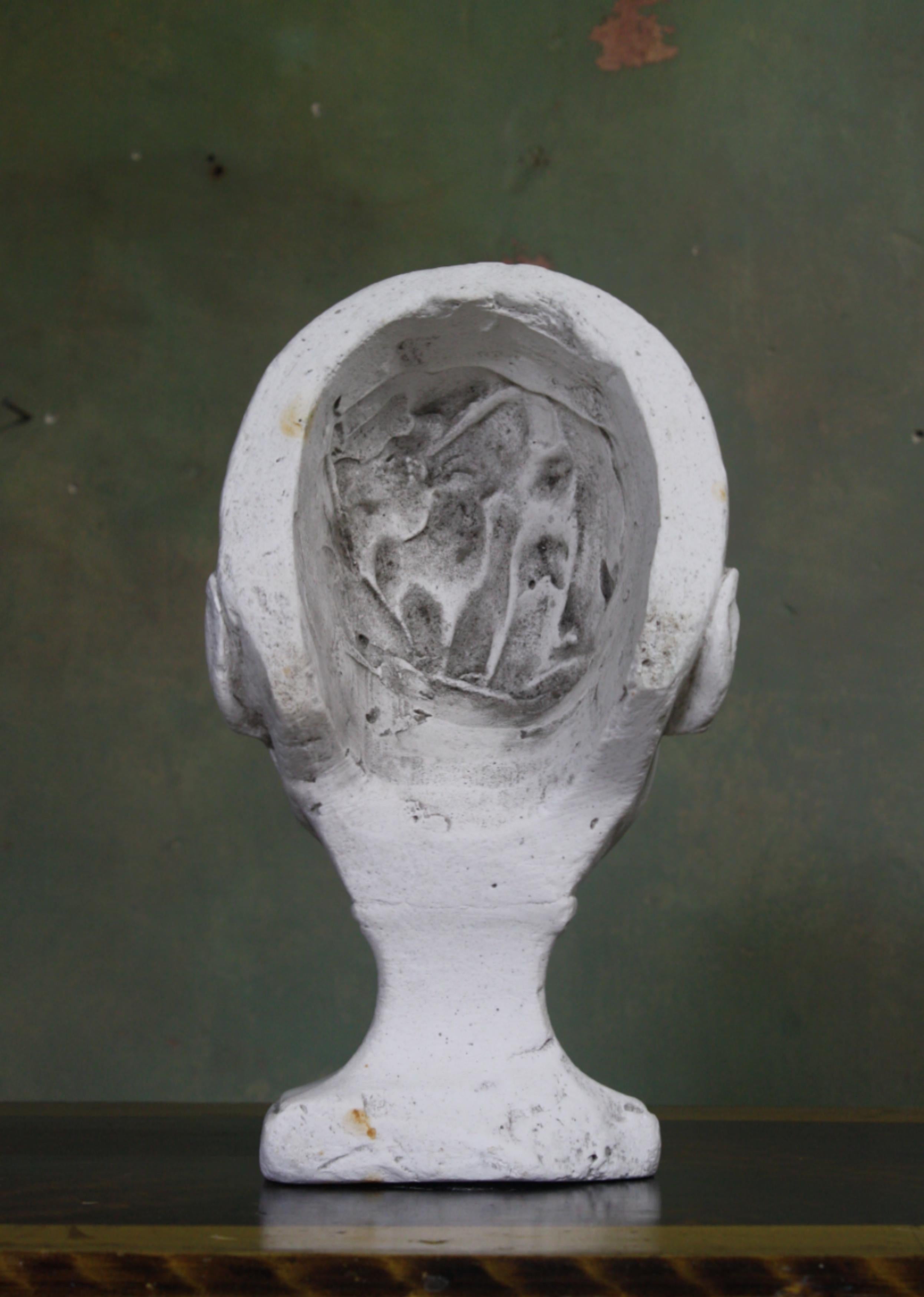 Plaster Mortuary Death Mask Bust Sculpture on Socle Base Memento Mori 2