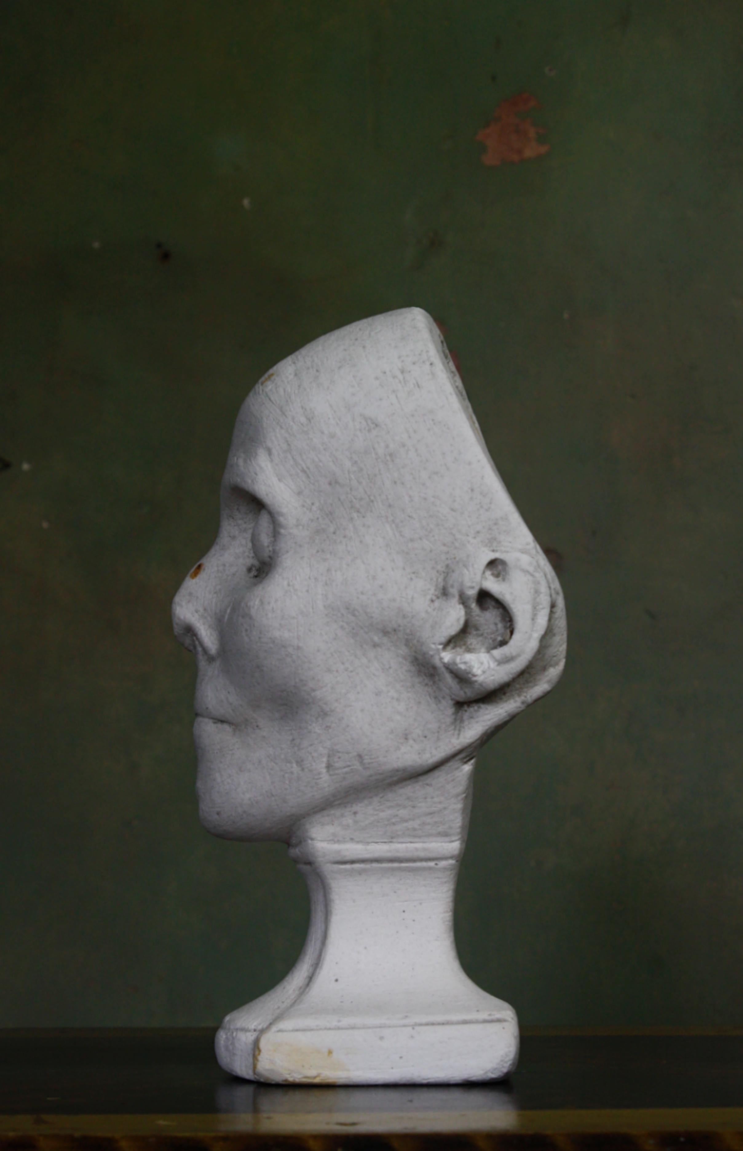 Plaster Mortuary Death Mask Bust Sculpture on Socle Base Memento Mori 3