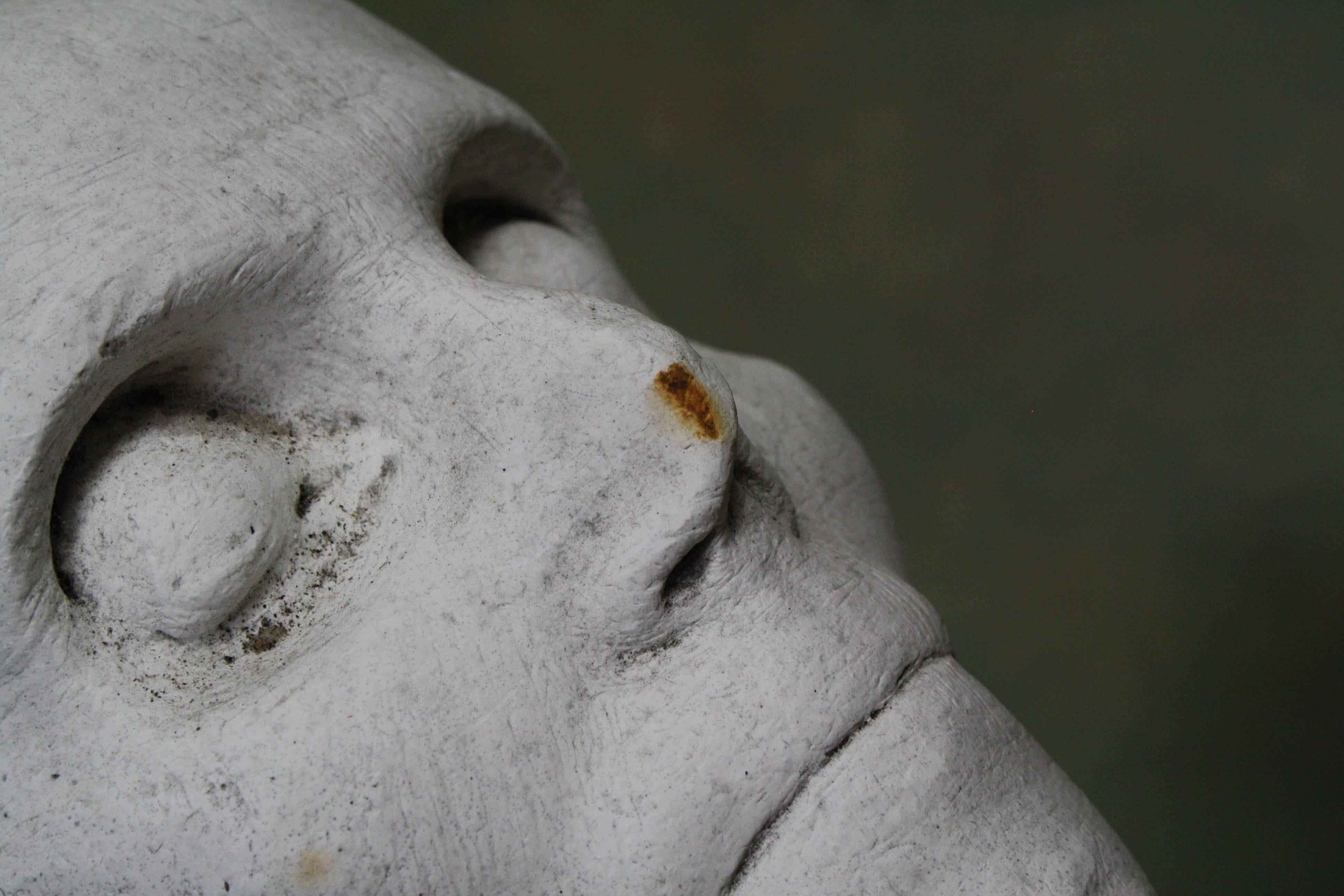 Plaster Mortuary Death Mask Bust Sculpture on Socle Base Memento Mori 4