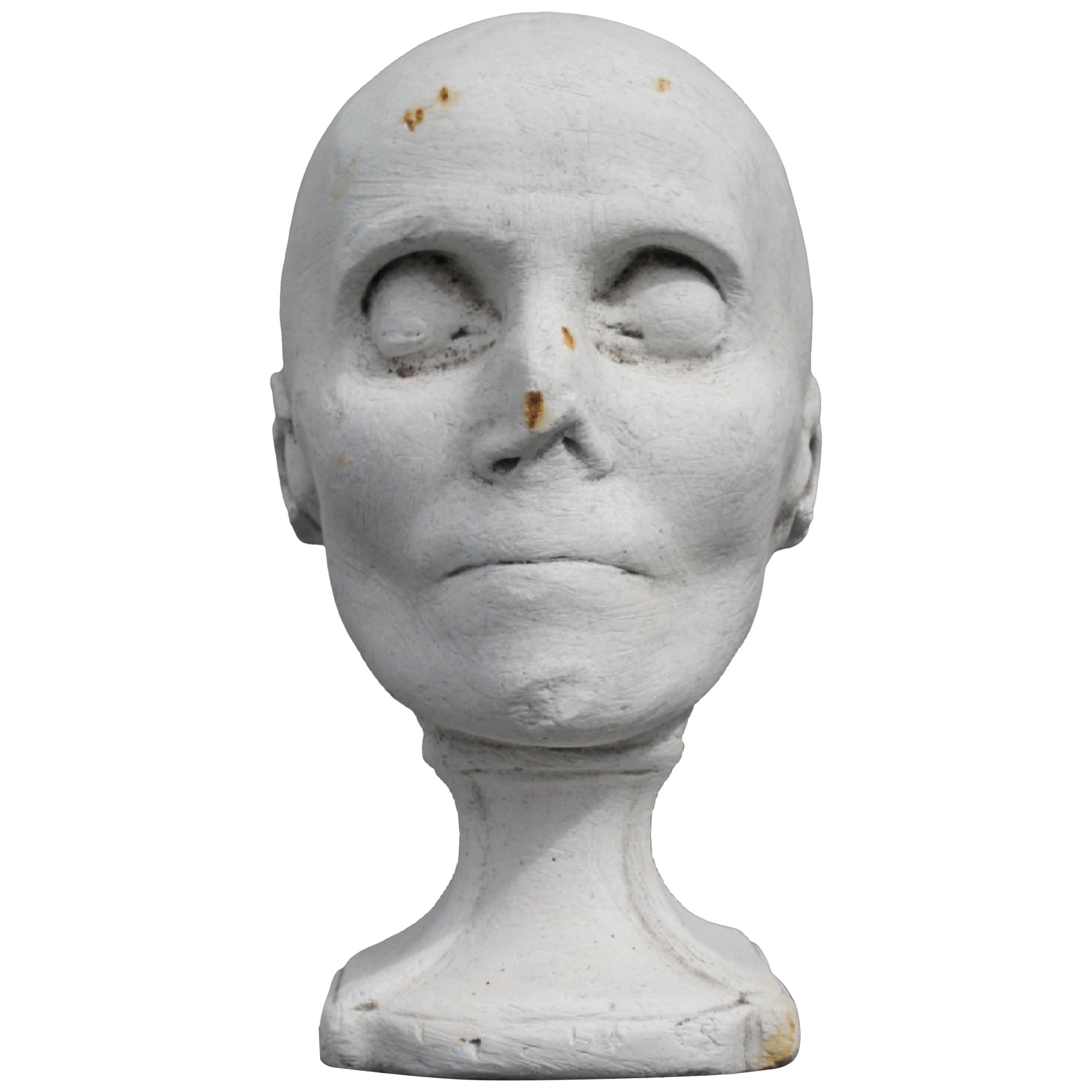 Plaster Mortuary Death Mask Bust Sculpture on Socle Base Memento Mori