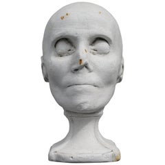 Antique Plaster Mortuary Death Mask Bust Sculpture on Socle Base Memento Mori