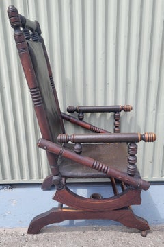 19Thc Platform Rocking Chair in Leather / Oil Cloth