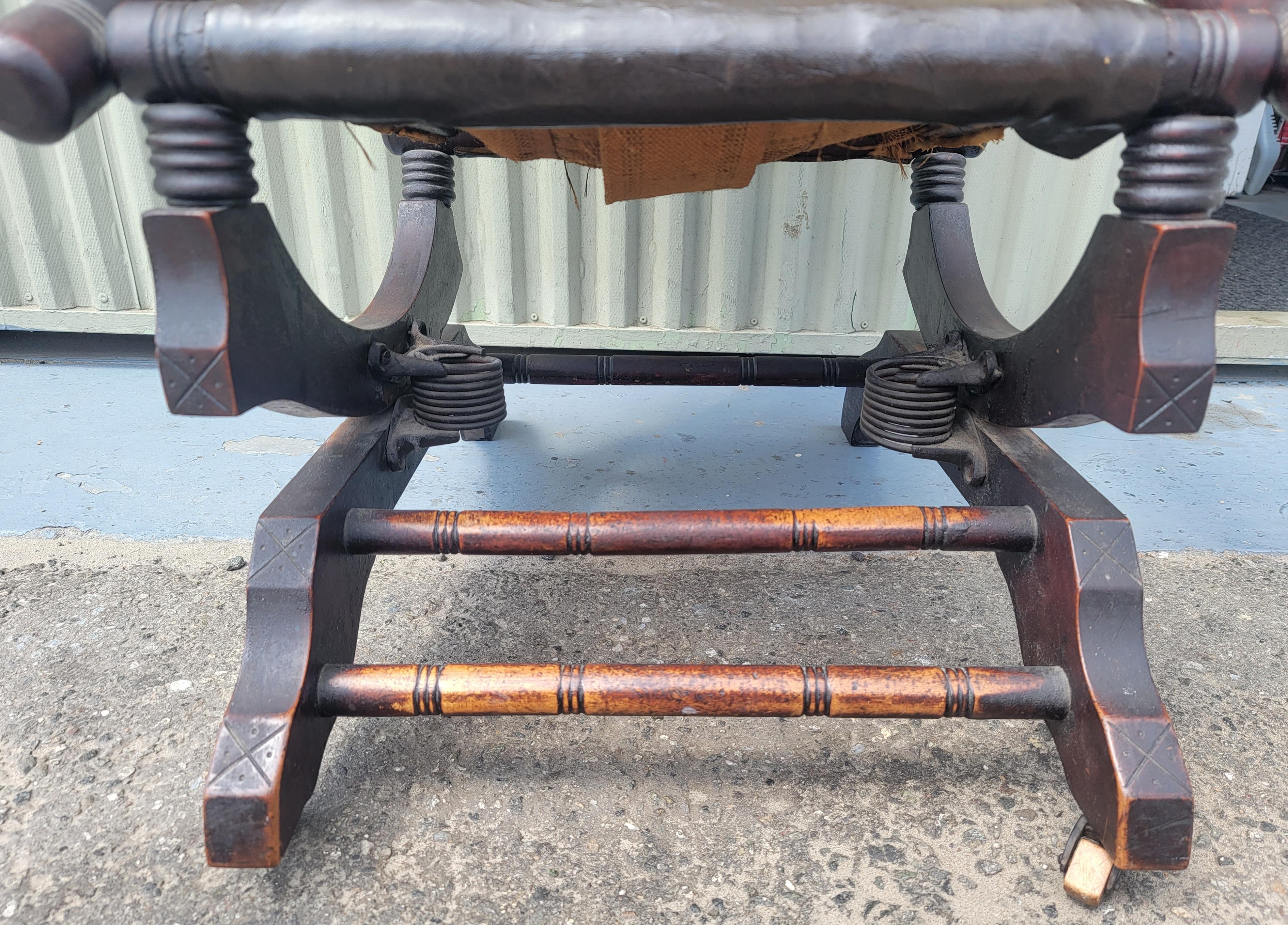 19Thc Platform Rocking Chair in Leather / Oil Cloth In Good Condition For Sale In Los Angeles, CA