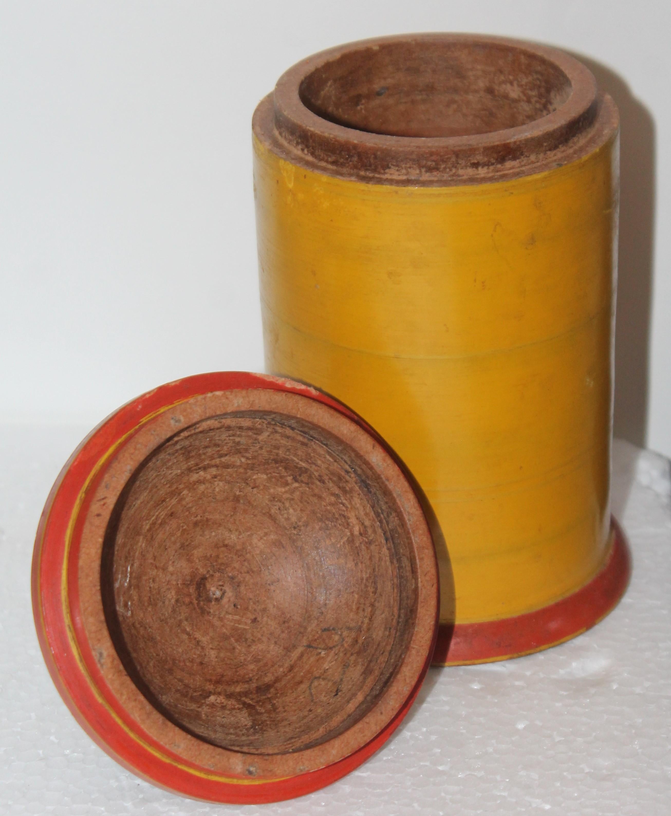 Adirondack 19th Century Polychrome Painted Hand Carved Wood Canister For Sale