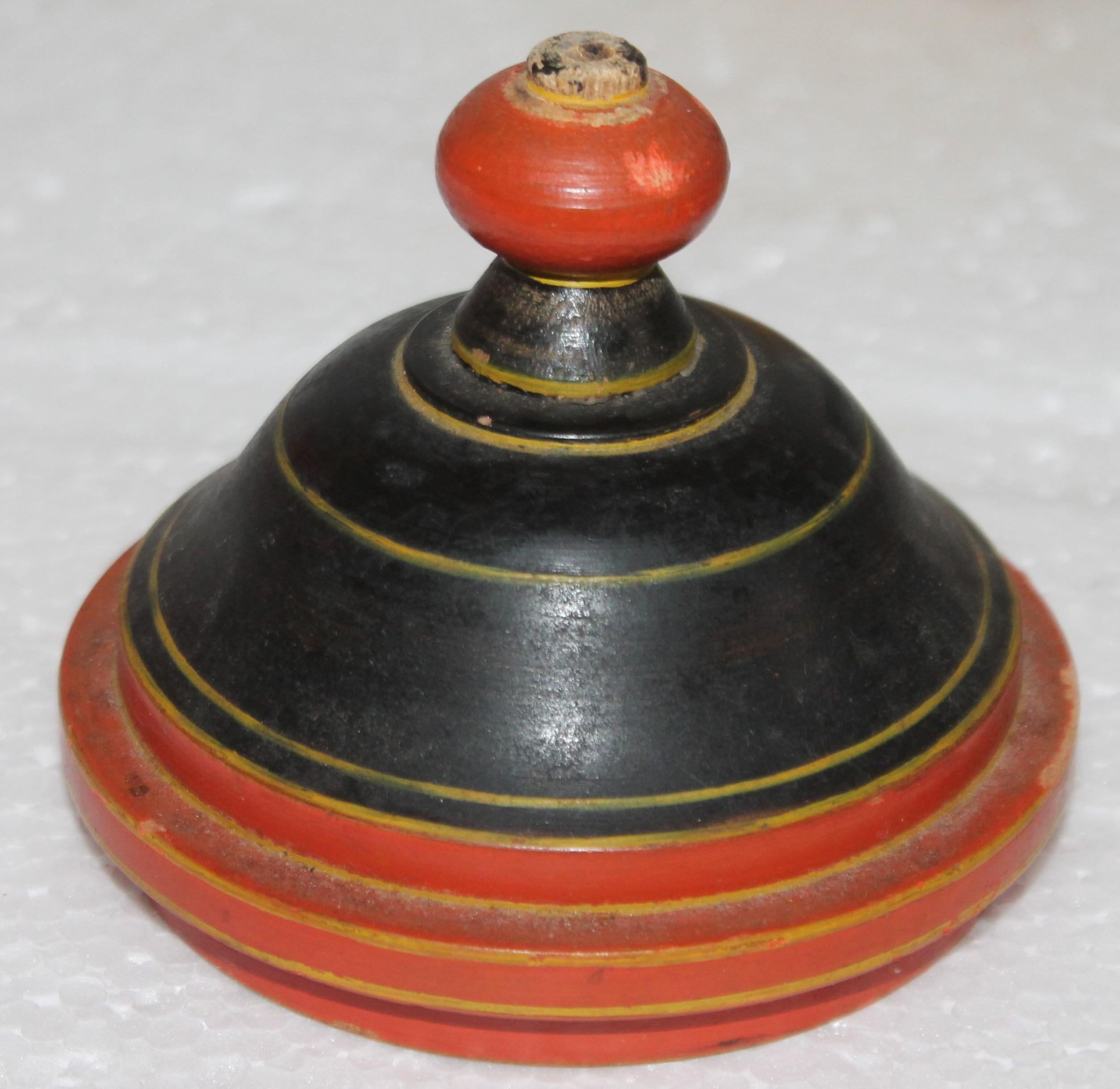 American 19th Century Polychrome Painted Hand Carved Wood Canister For Sale