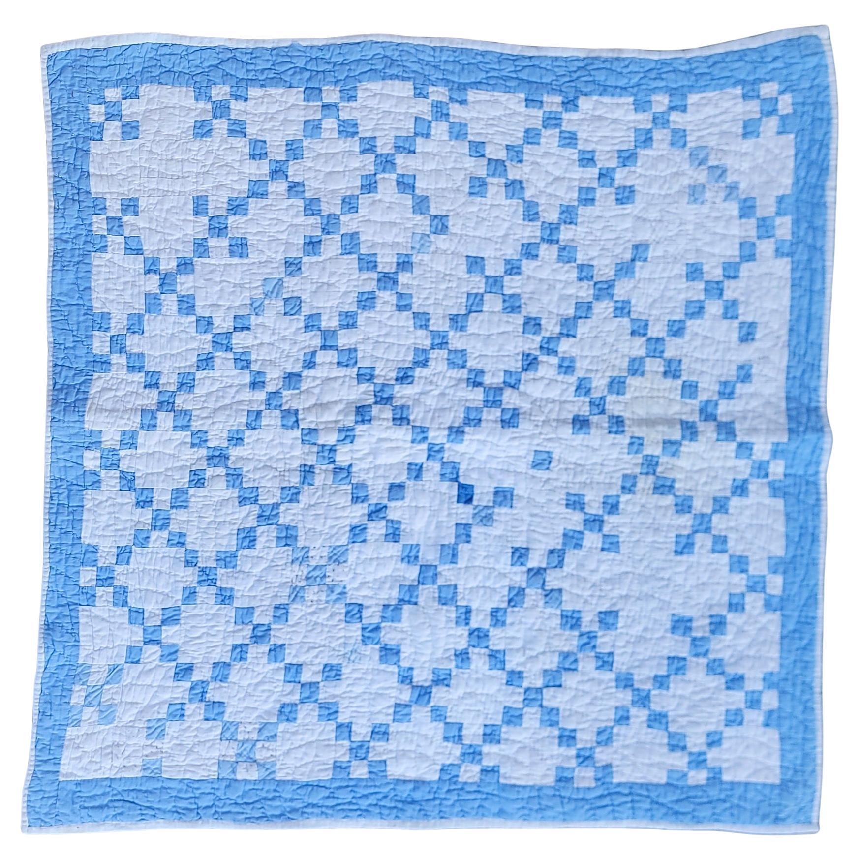 19Thc Postage Stamp Chain Crib Quilt