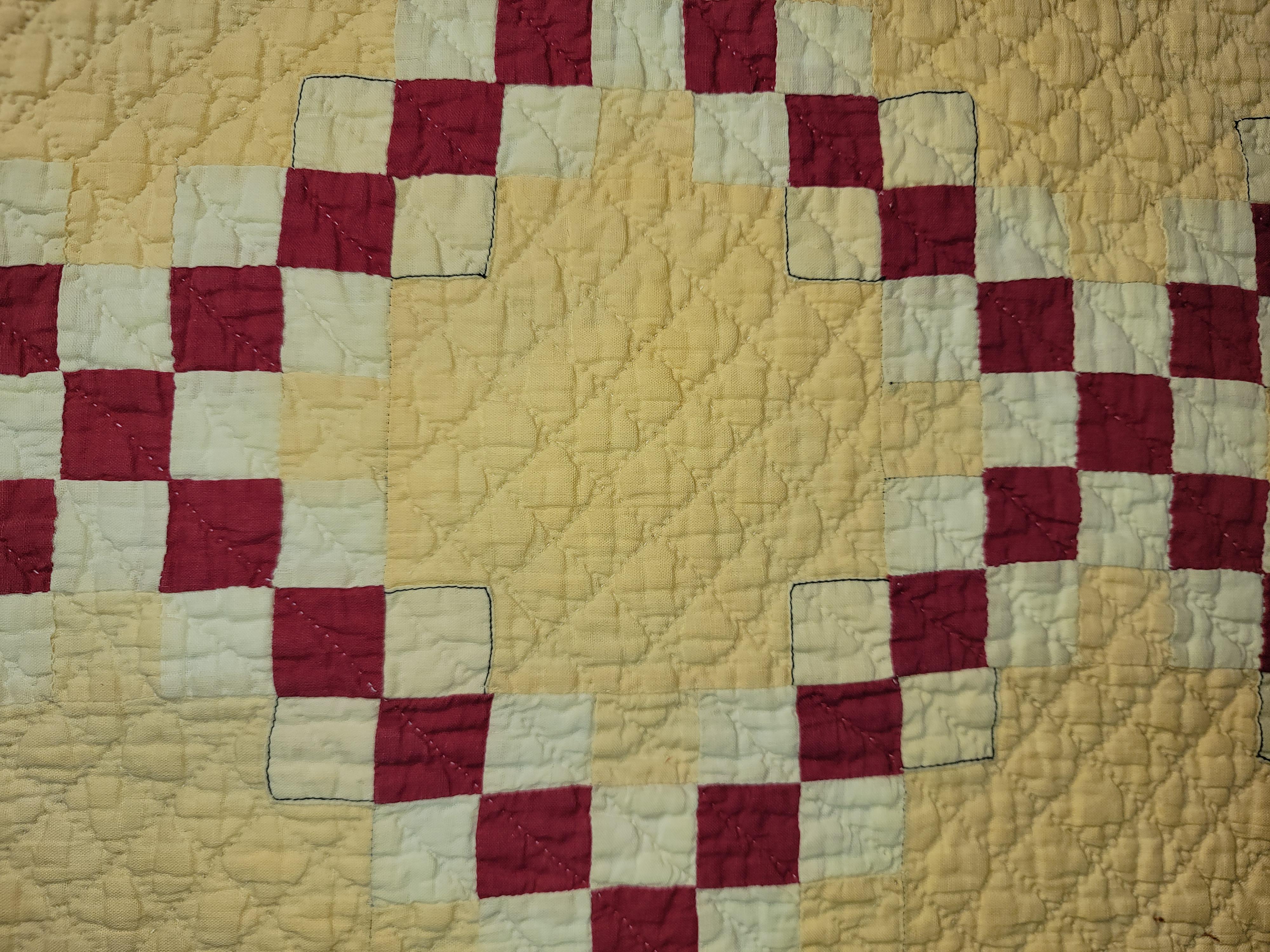 19Thc Postage Stamp Chain Mounted Crib Quilt In Good Condition For Sale In Los Angeles, CA