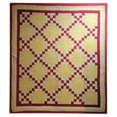 19Thc Postage Stamp Chain Mounted Crib Quilt