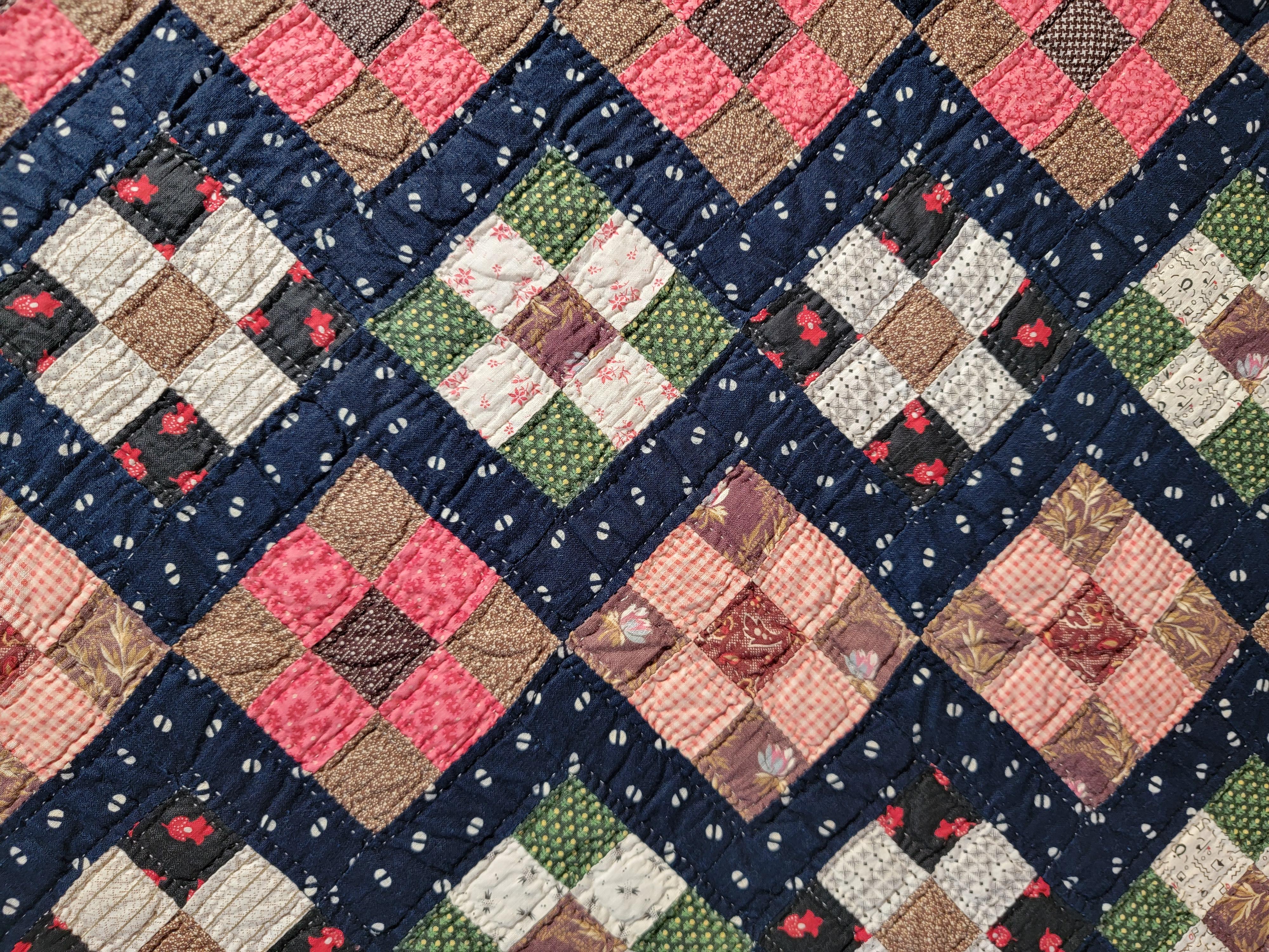 Hand-Crafted 19th C Postage Stamp Crib Quilt- Mounted For Sale