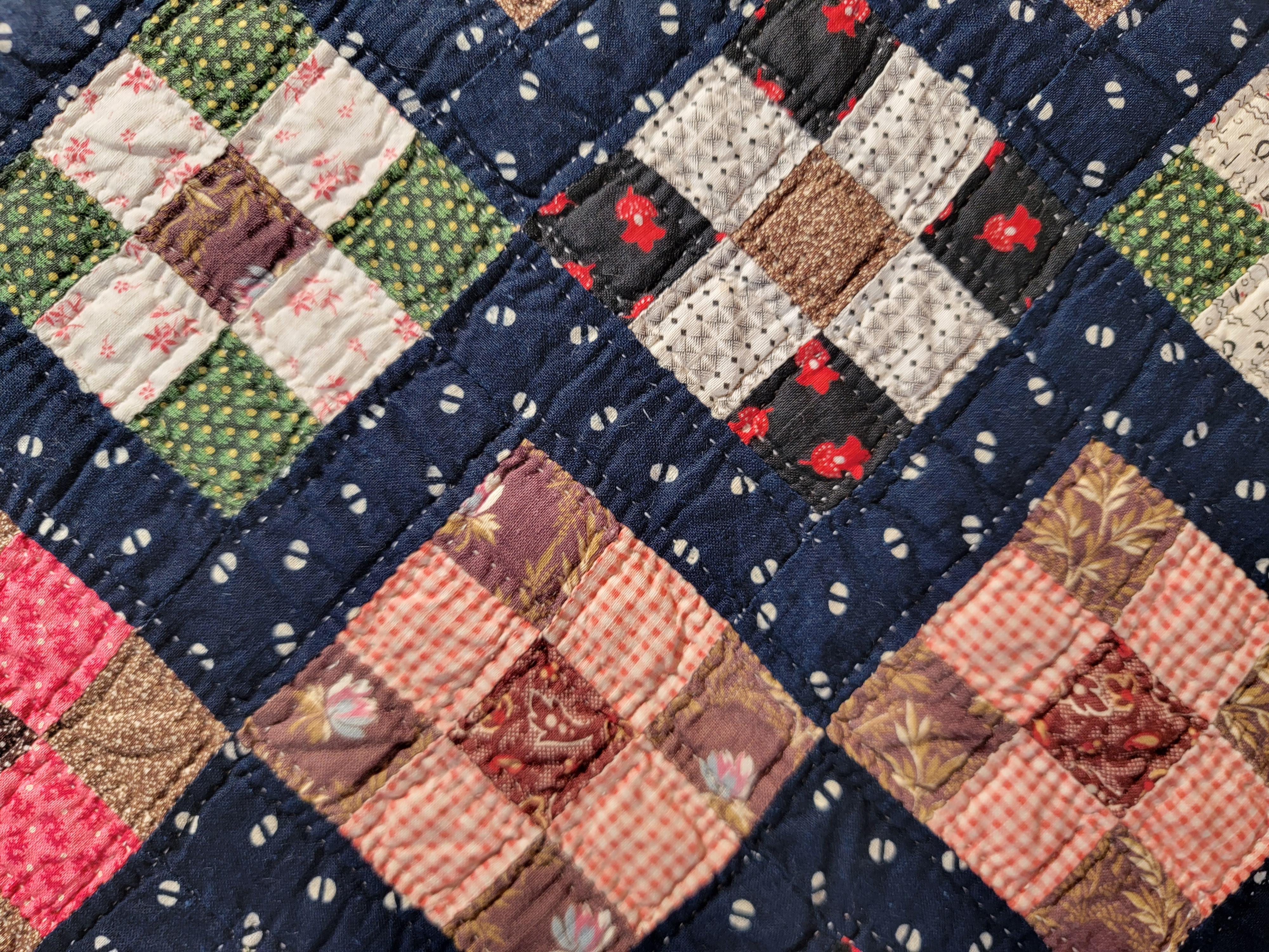 19th C Postage Stamp Crib Quilt- Mounted In Good Condition For Sale In Los Angeles, CA