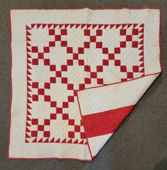 19th C. Postage Stamp Red & White Crib Quilt