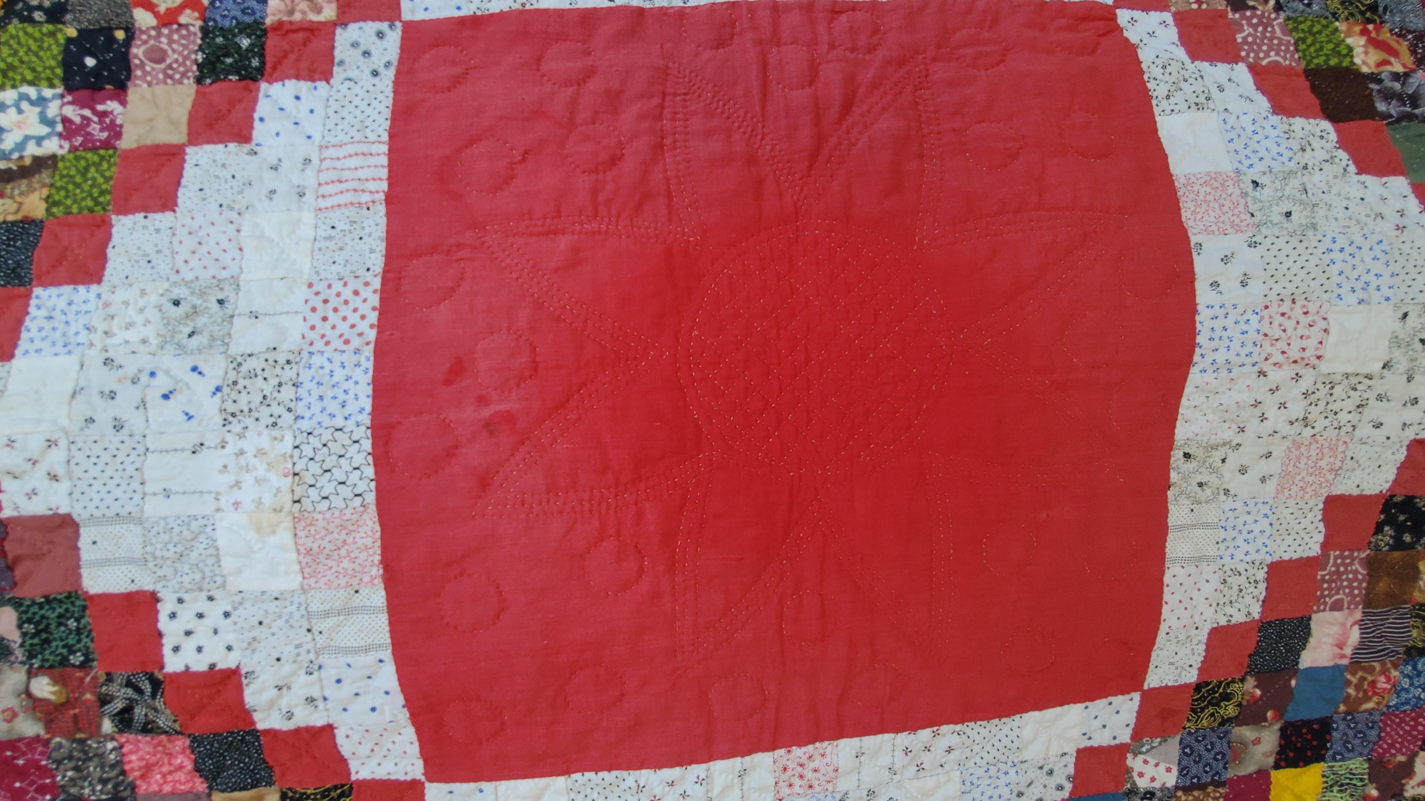 American 19th Century Postage Stamp Saw Tooth Diamond Quilt For Sale