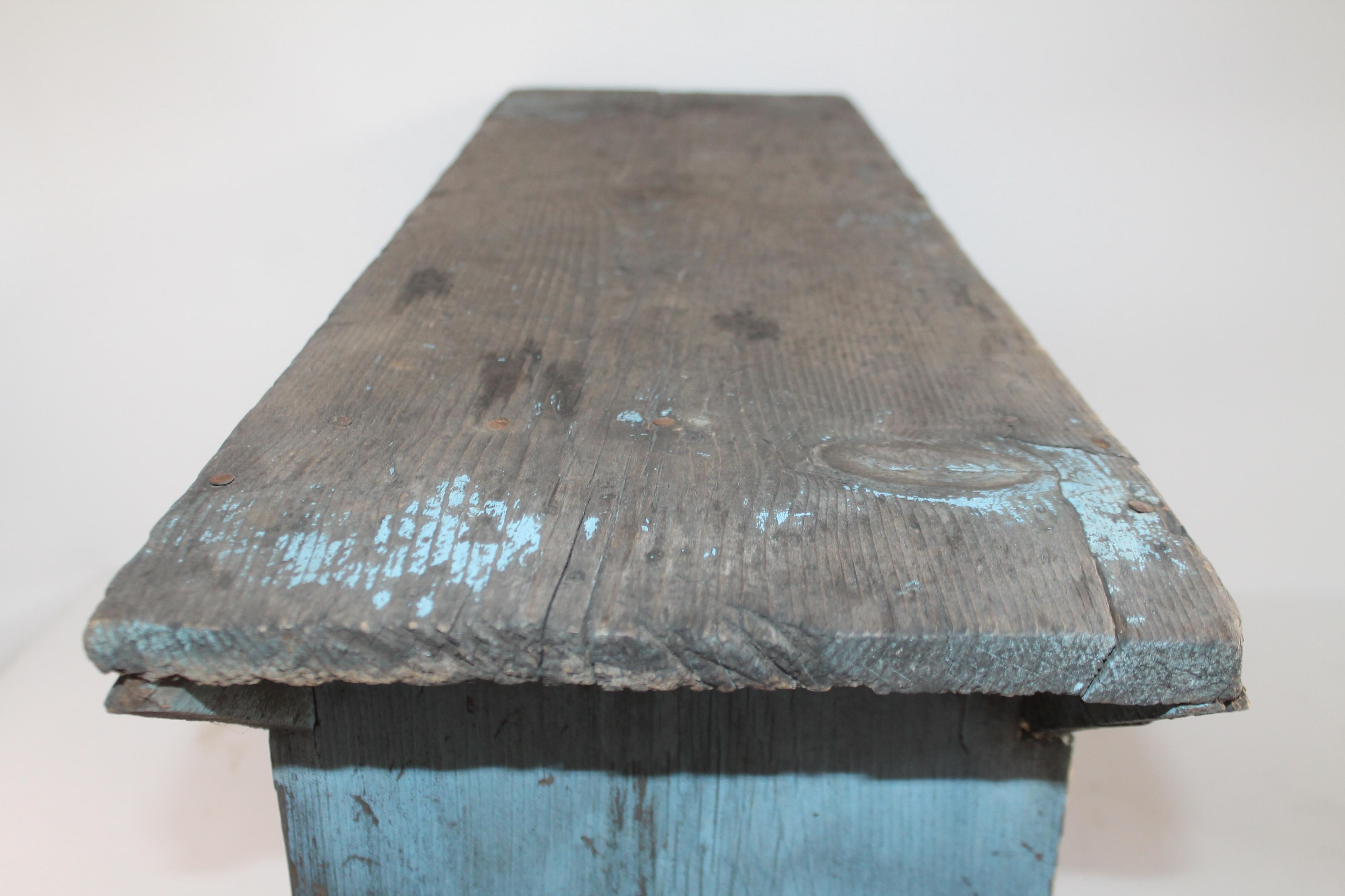 Wood 19th Century Powder Blue Farm House Bench