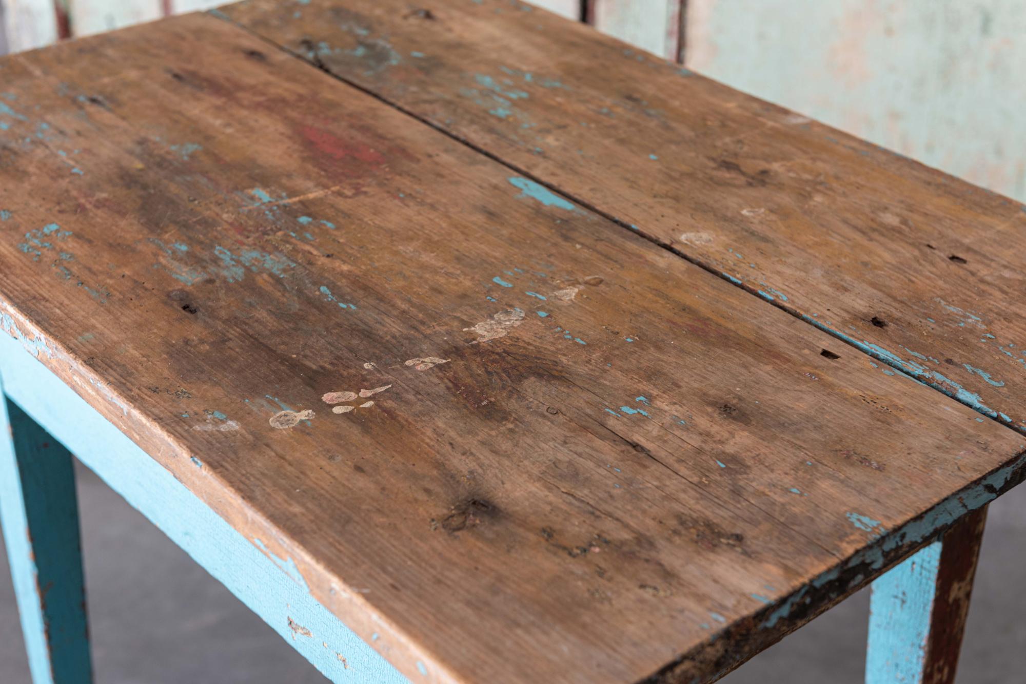 Hand-Painted 19thC Country Rustic Painted Side Table