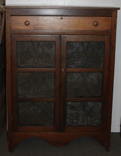 19thc Punched Tin Crossed American Flags Pie Safe