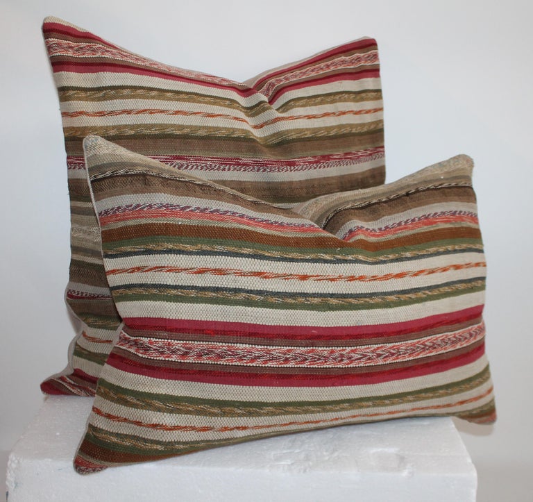 19th Century Rag Rug Country Colors Pillows, 2 For Sale at 1stDibs