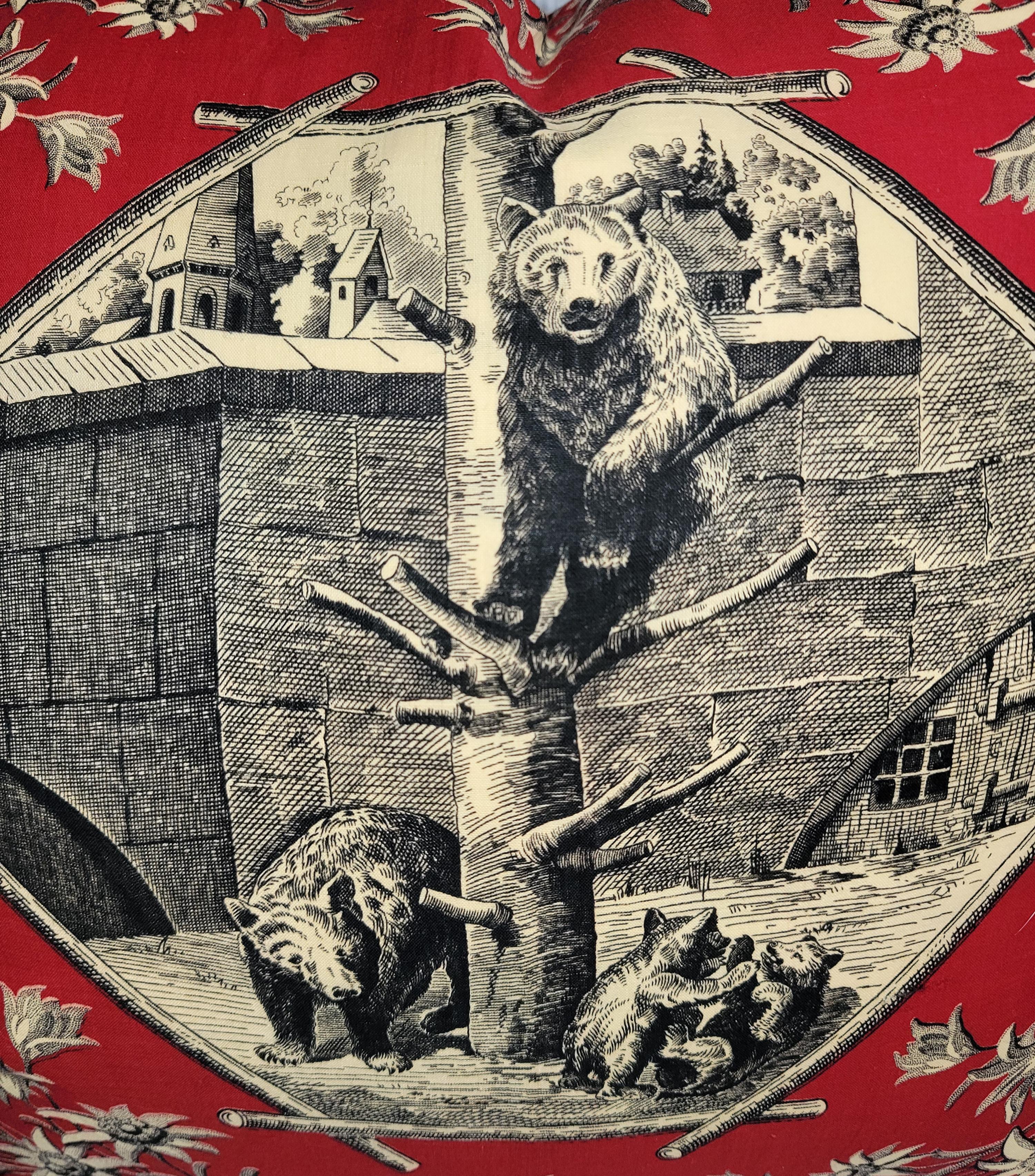 American 19Thc Rare Bandana With Bears Pillow For Sale