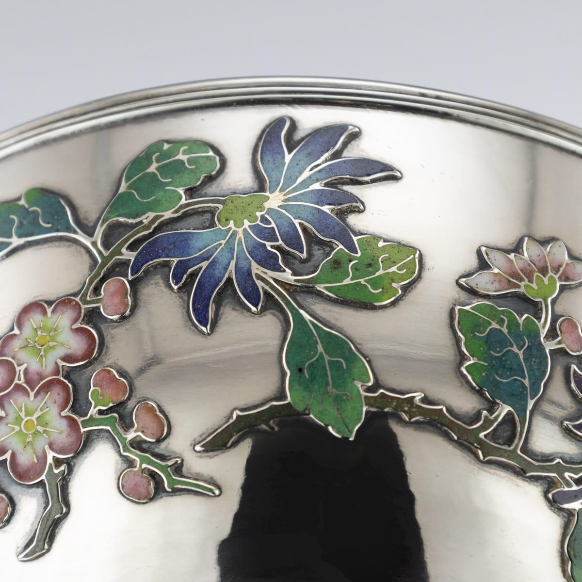 19th Century Rare Chinese Export Solid Silver & Enamel Bowl, Wo Kwong circa 1890 For Sale 7