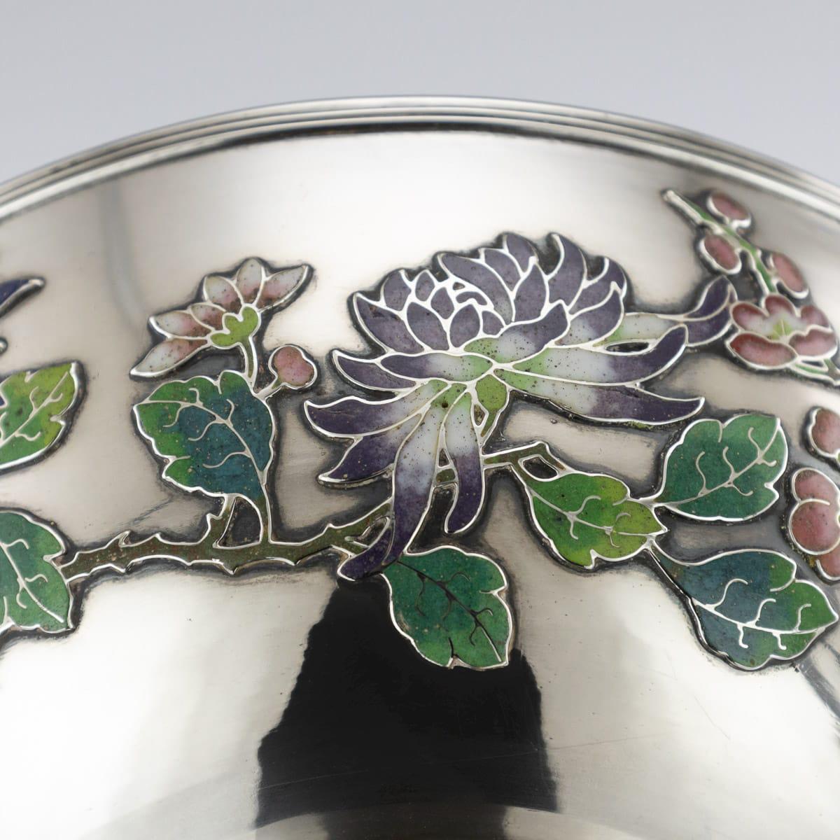 19th Century Rare Chinese Export Solid Silver & Enamel Bowl, Wo Kwong circa 1890 For Sale 8