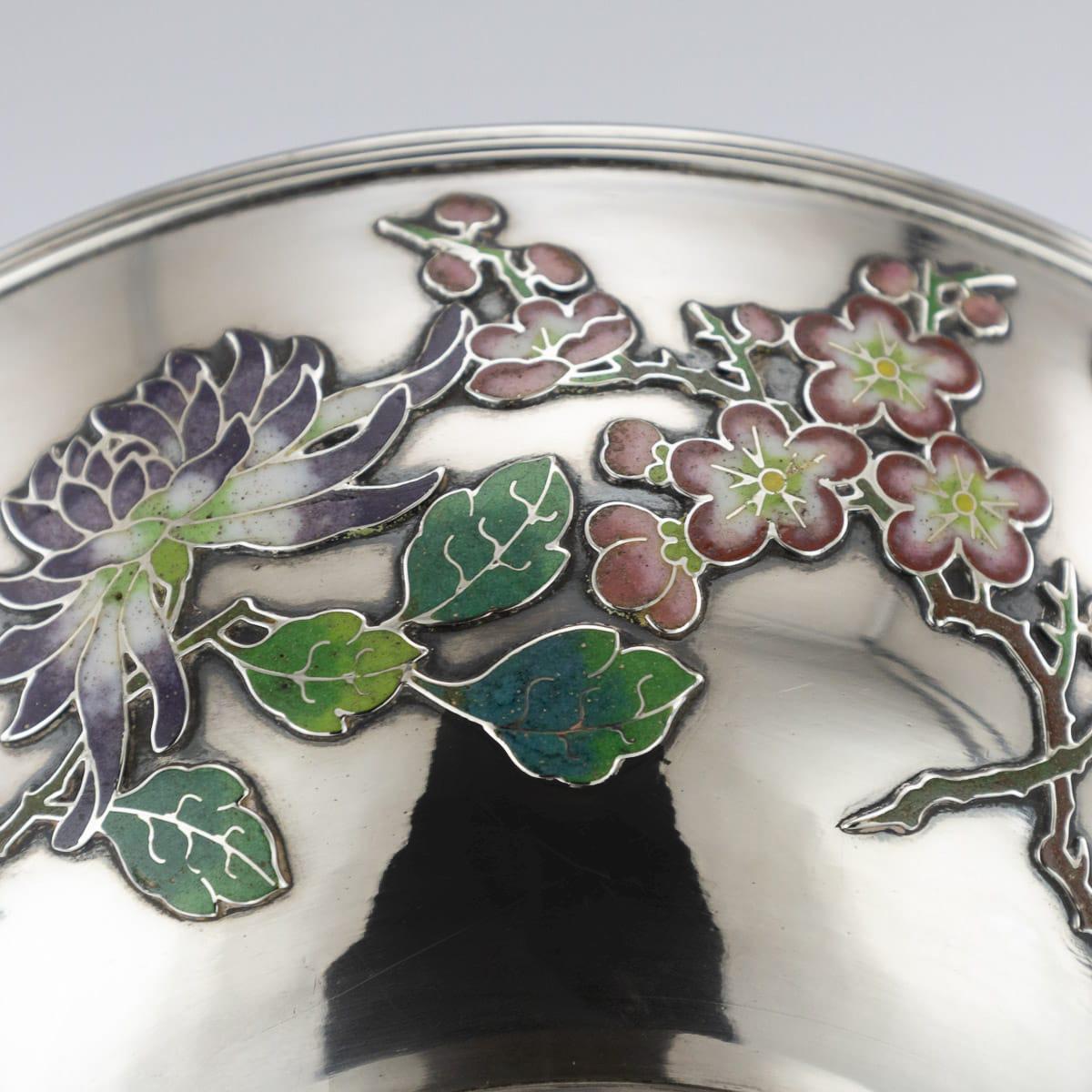 19th Century Rare Chinese Export Solid Silver & Enamel Bowl, Wo Kwong circa 1890 For Sale 9