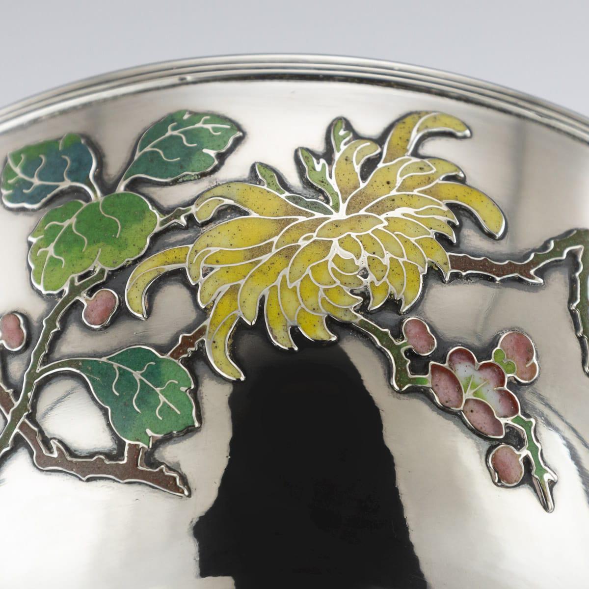 19th Century Rare Chinese Export Solid Silver & Enamel Bowl, Wo Kwong circa 1890 For Sale 11