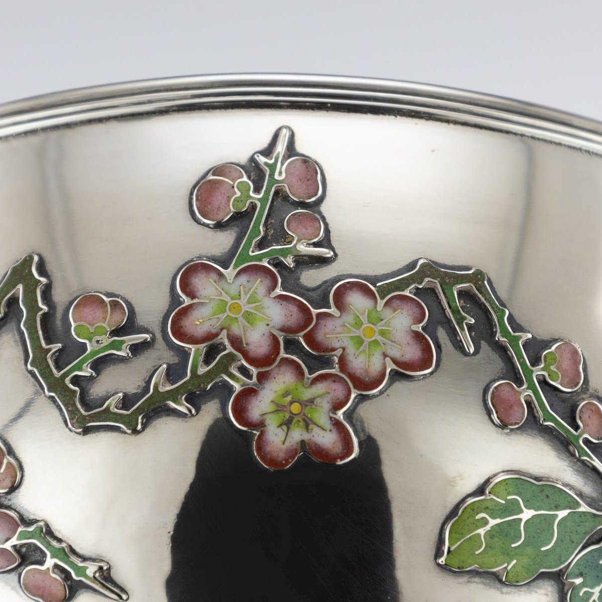 19th Century Rare Chinese Export Solid Silver & Enamel Bowl, Wo Kwong circa 1890 For Sale 12