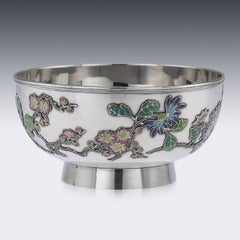 19th Century Rare Chinese Export Solid Silver & Enamel Bowl, Wo Kwong circa 1890