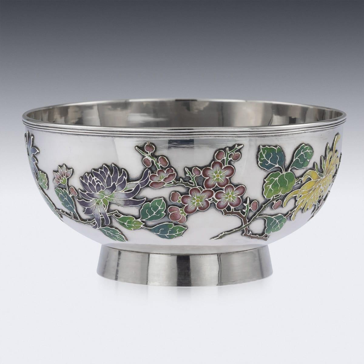 19th Century Rare Chinese Export Solid Silver & Enamel Bowl, Wo Kwong circa 1890 In Good Condition For Sale In Royal Tunbridge Wells, Kent