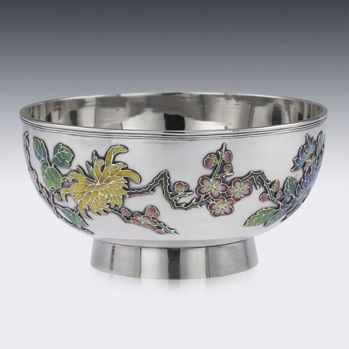 19th Century Rare Chinese Export Solid Silver & Enamel Bowl, Wo Kwong circa 1890 For Sale 1