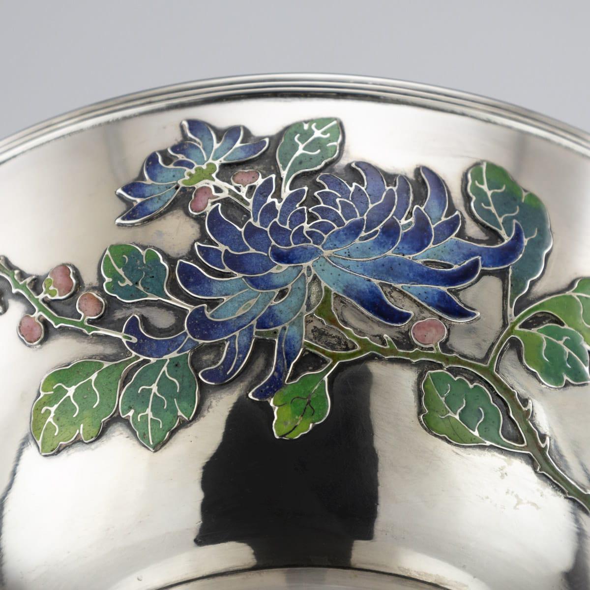 19th Century Rare Chinese Export Solid Silver & Enamel Bowl, Wo Kwong circa 1890 For Sale 4