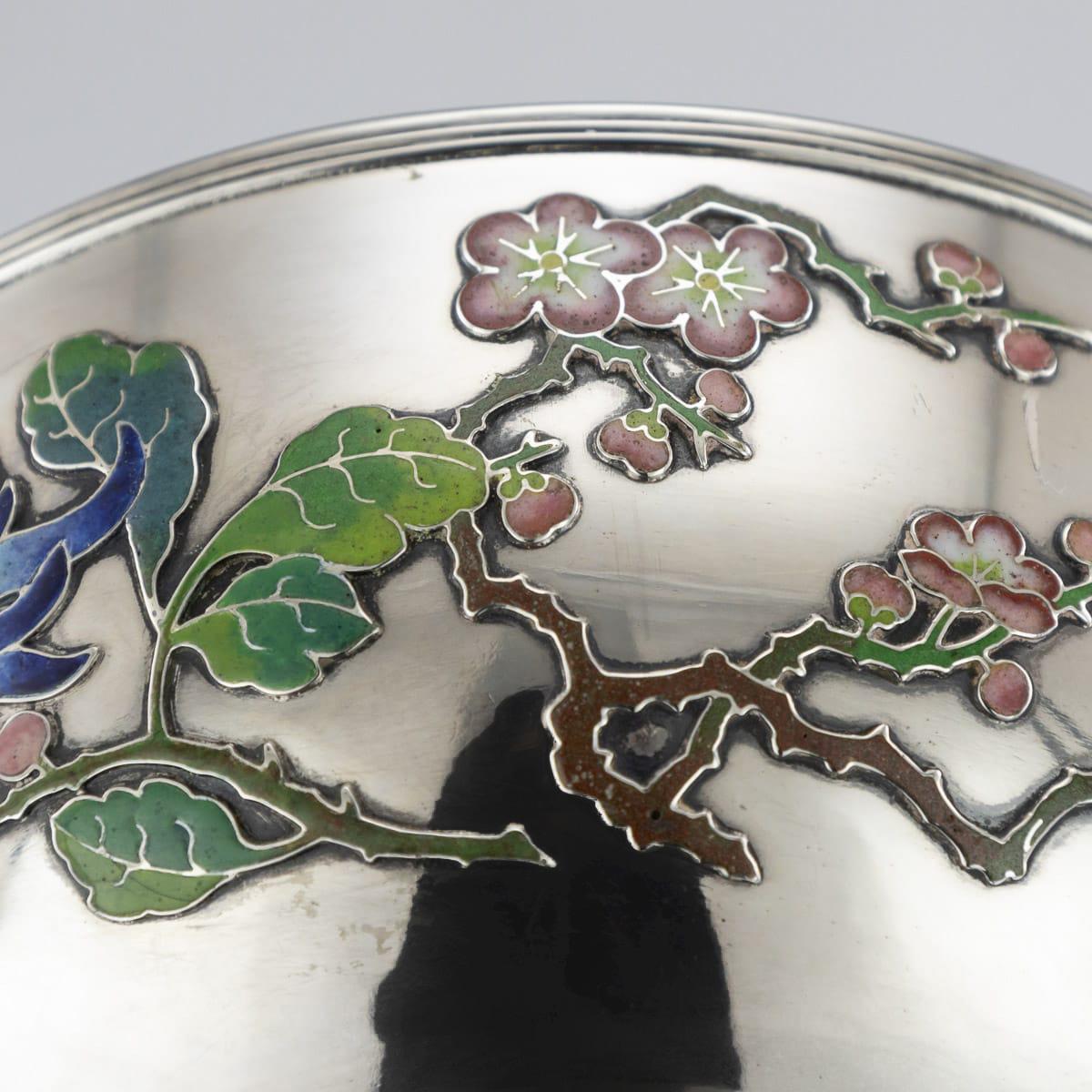 19th Century Rare Chinese Export Solid Silver & Enamel Bowl, Wo Kwong circa 1890 For Sale 5