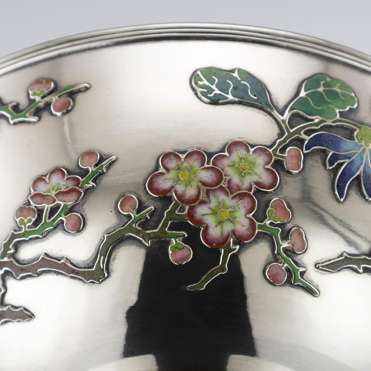 19th Century Rare Chinese Export Solid Silver & Enamel Bowl, Wo Kwong circa 1890 For Sale 6
