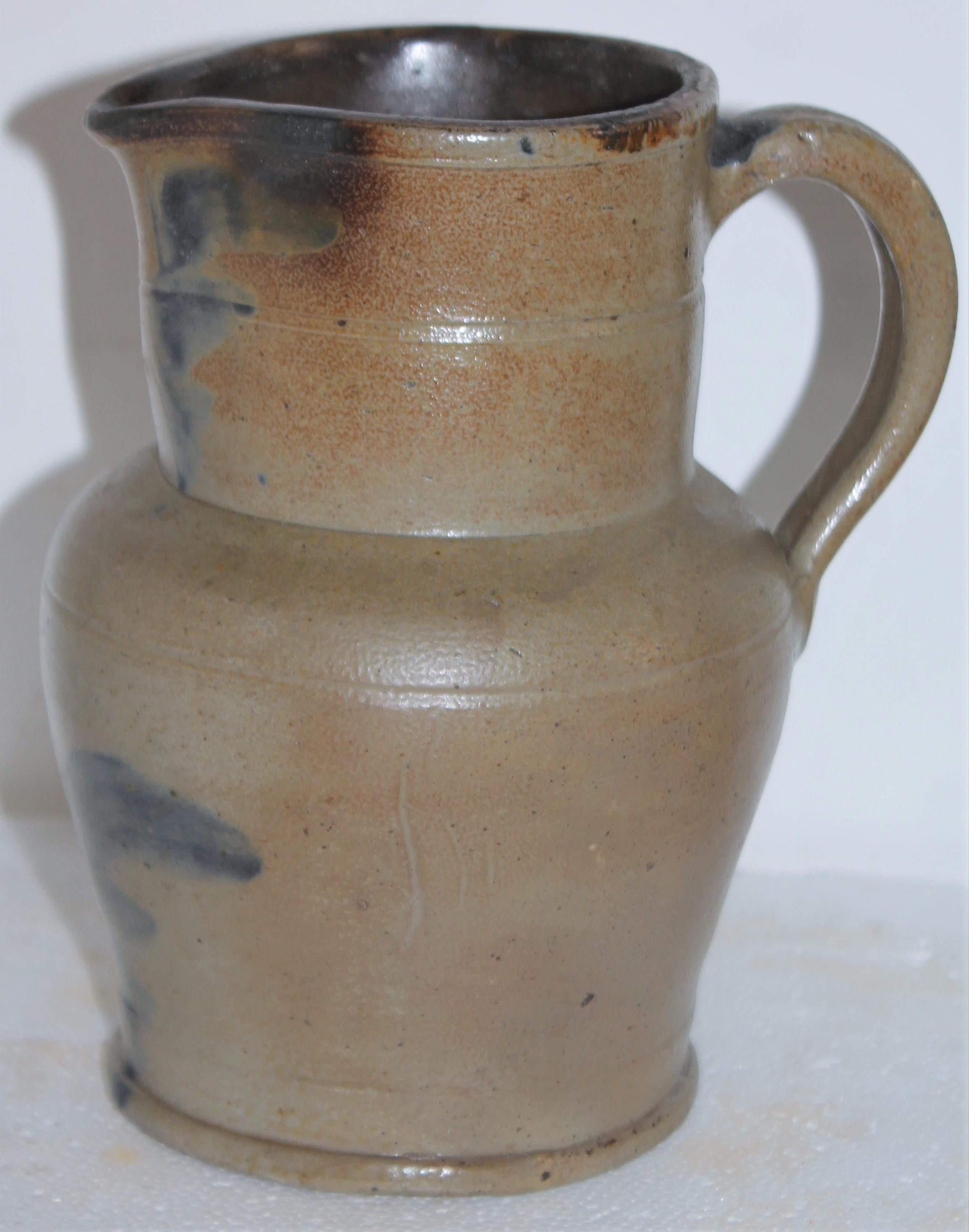 Country 19thc Rare Small Decorated Stoneware Pitcher For Sale