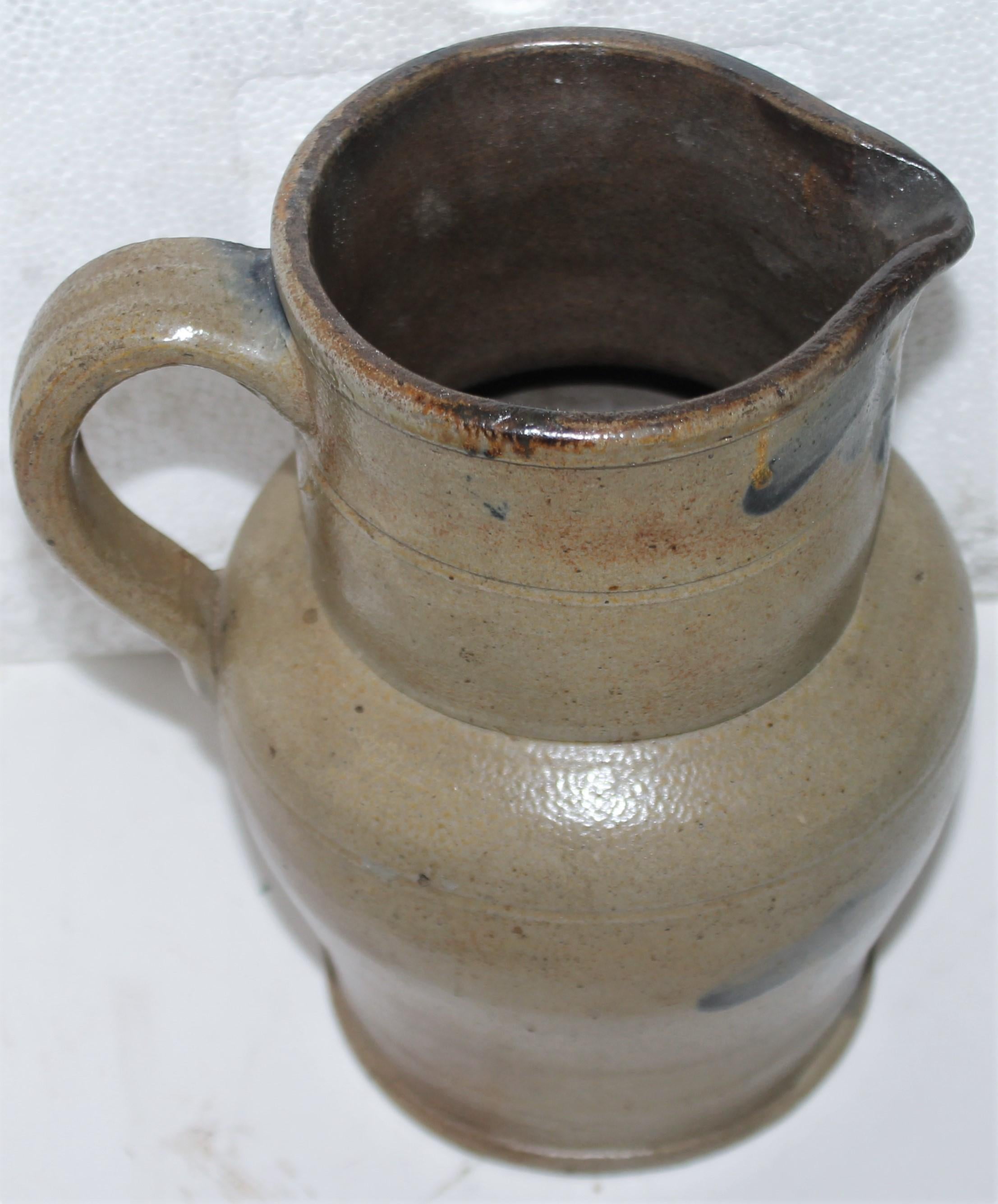 American 19thc Rare Small Decorated Stoneware Pitcher For Sale