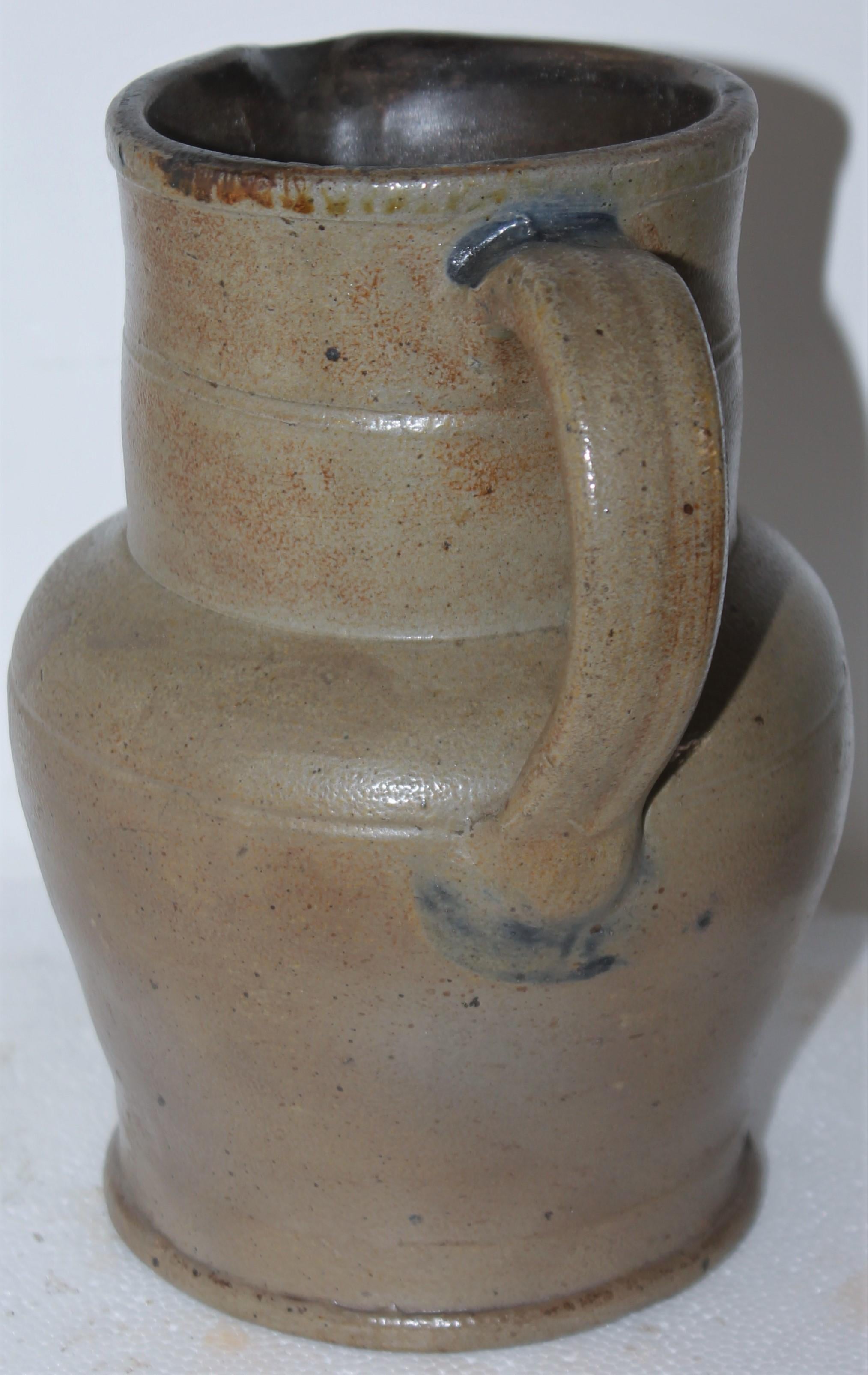 Hand-Crafted 19thc Rare Small Decorated Stoneware Pitcher For Sale