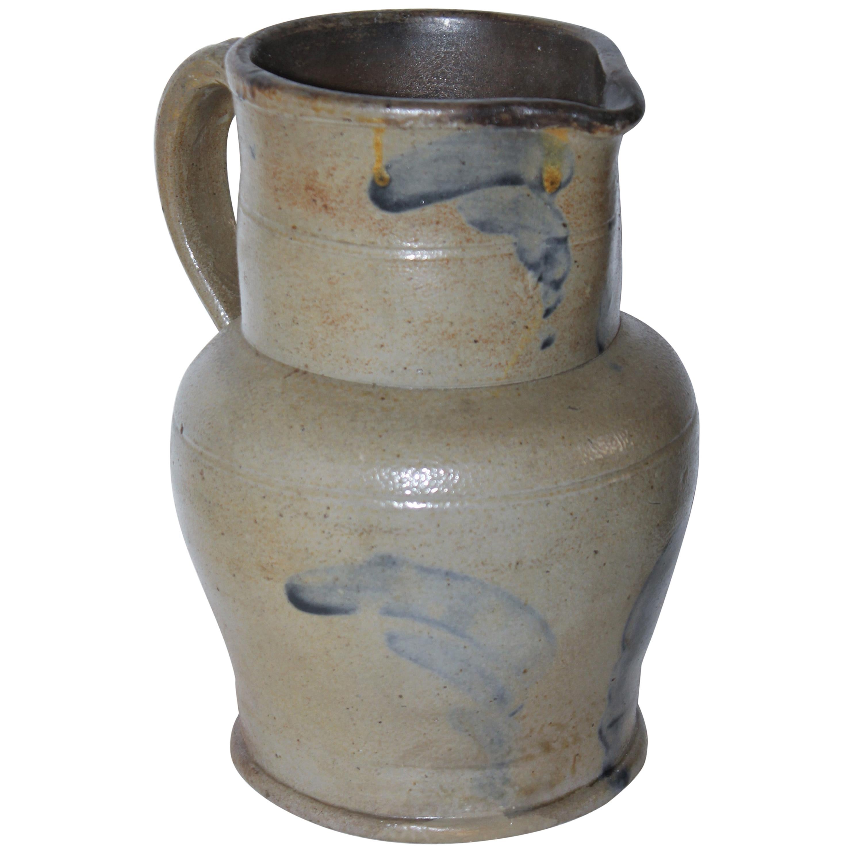 19thc Rare Small Decorated Stoneware Pitcher For Sale