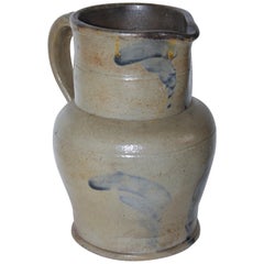 19thc Rare Small Decorated Stoneware Pitcher