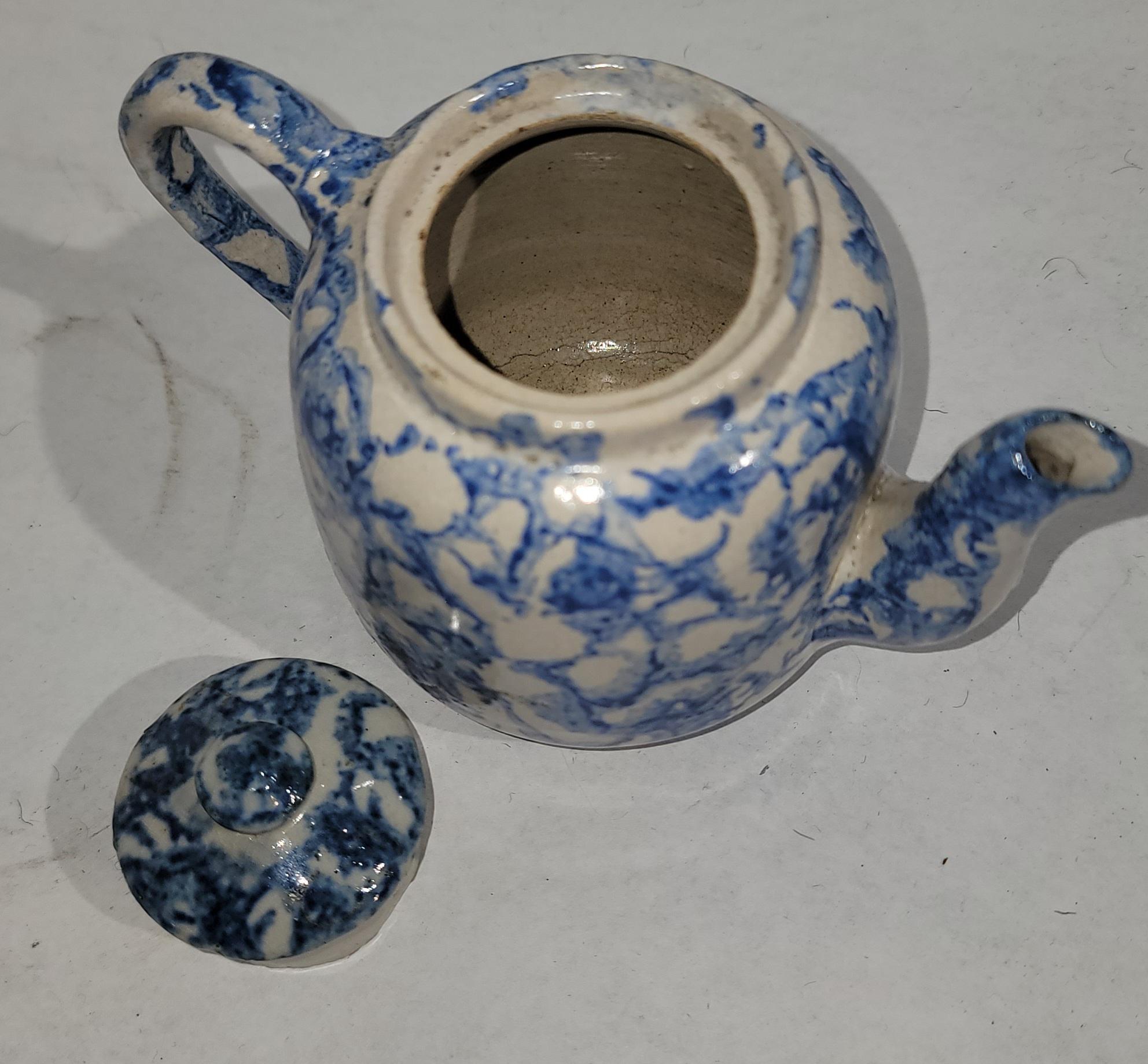 Hand-Crafted 19thc Rare Sponge Ware Miniature Teapot For Sale