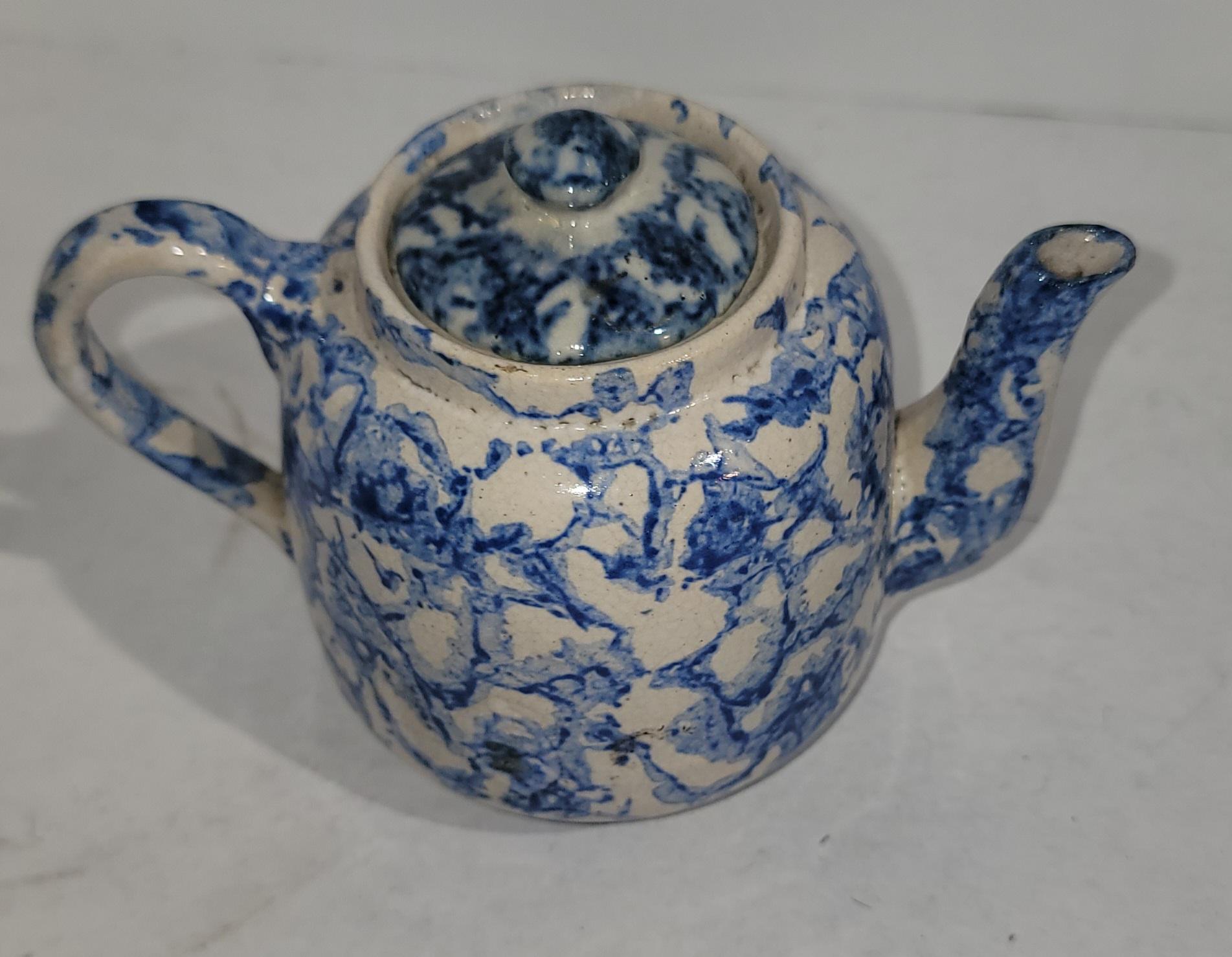 19th Century 19thc Rare Sponge Ware Miniature Teapot For Sale