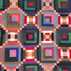 19th C Rare Wool Amish Log Cabin