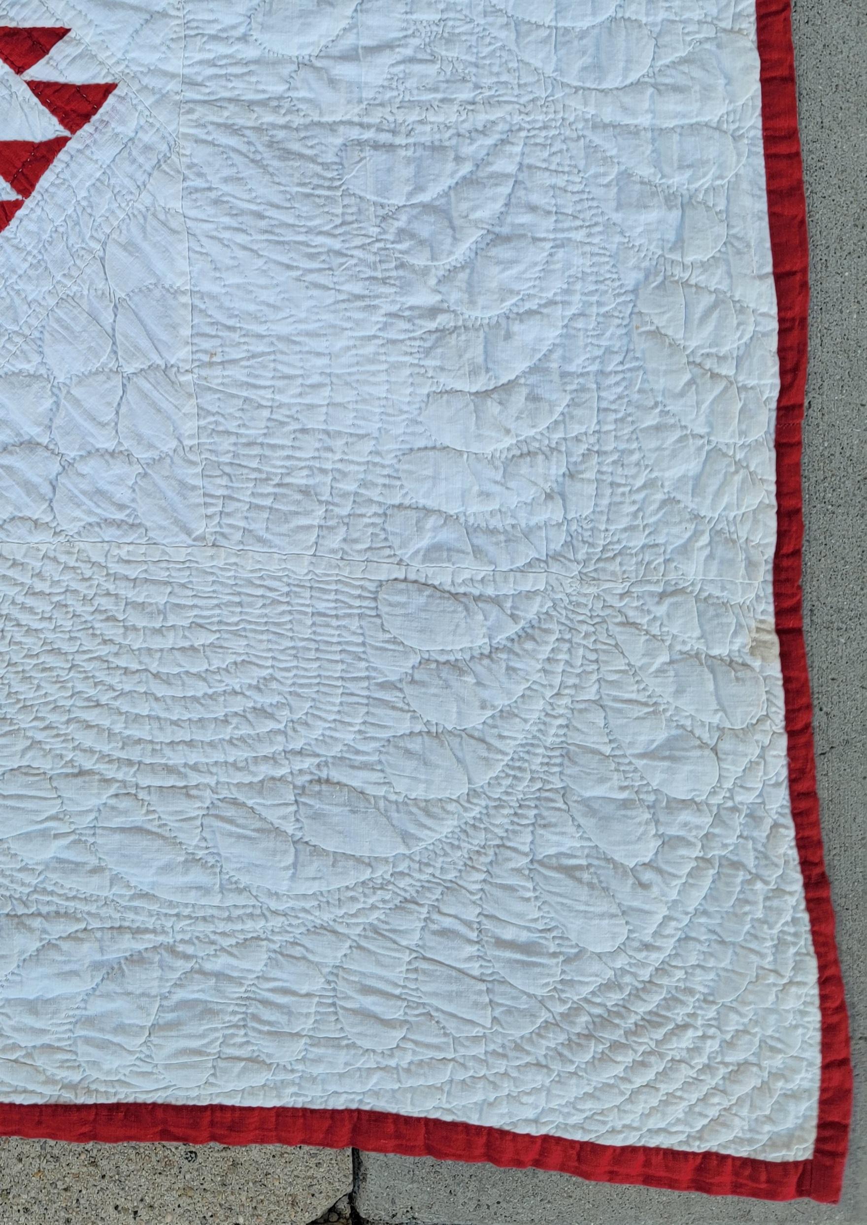 American 19thc Red and White Basket Quilt