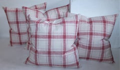 19th Century Red and White Homespun Linen Pillows