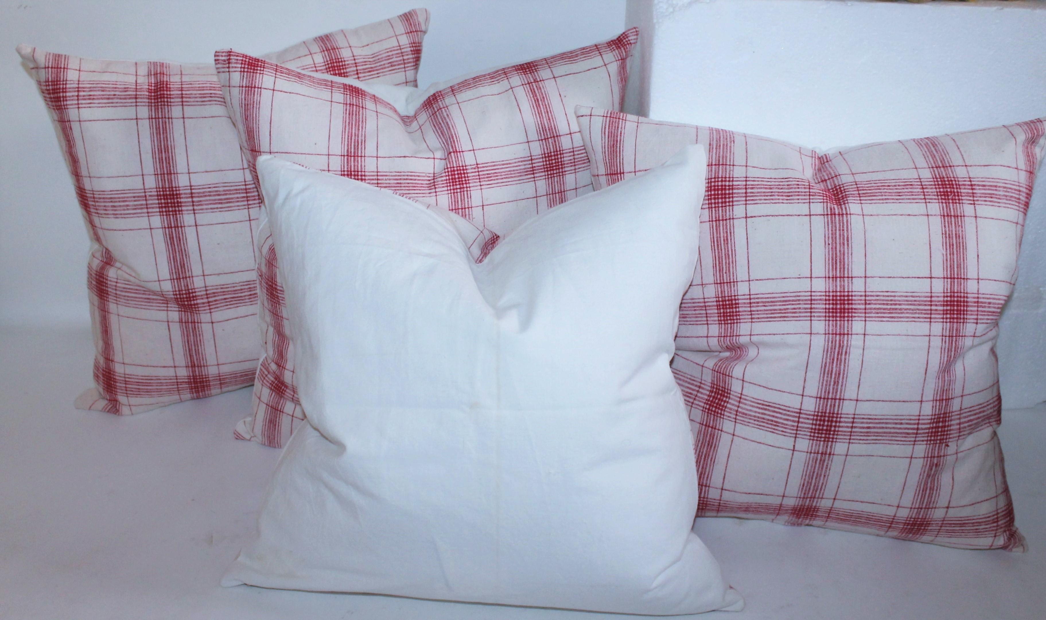Adirondack 19th Century Red and White Homespun Linen Pillows For Sale