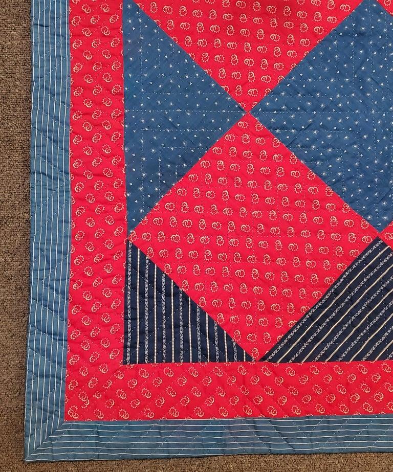 19Thc Colcha de bloques de calicó rojo y azul Algodón en venta