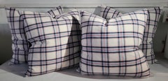 19Thc Red & Blue  Plaid Linen Pillows -Set of Four