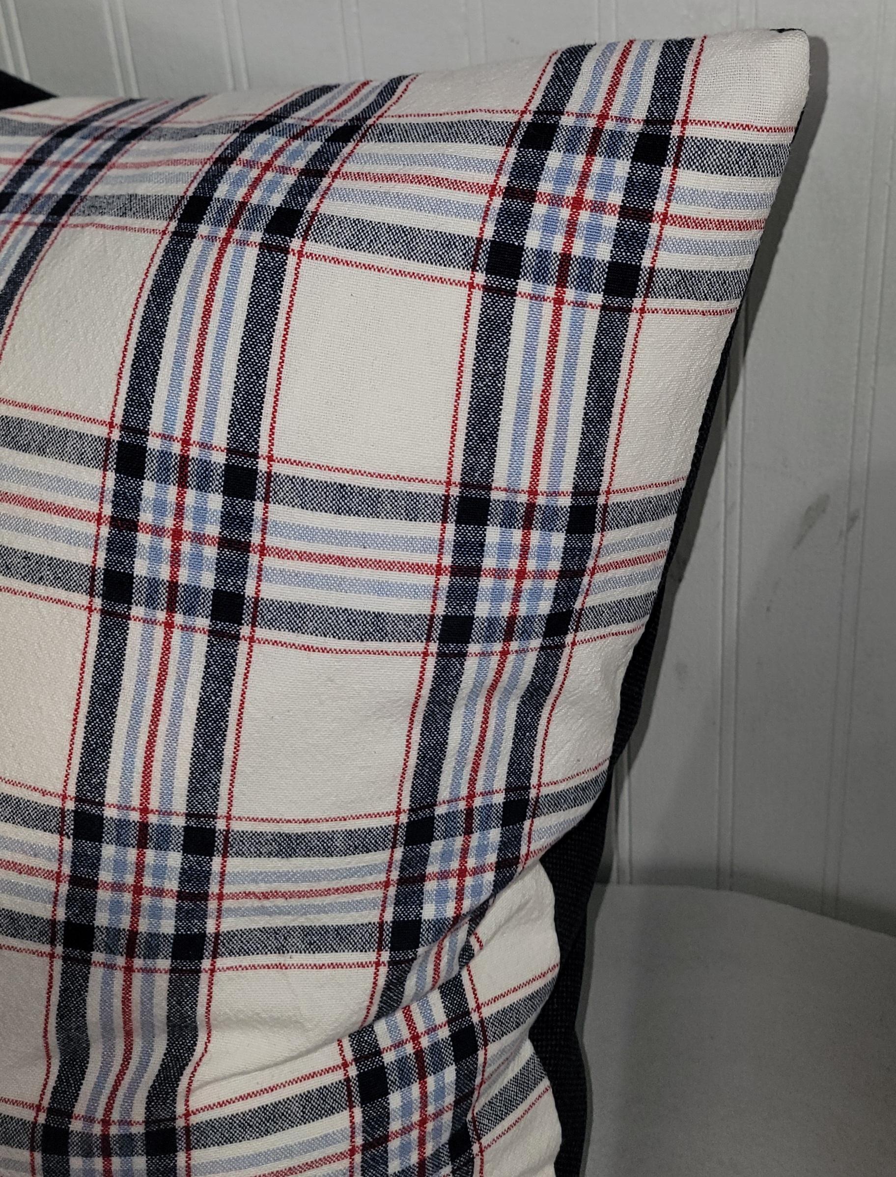 American 19Thc Red & Blue  Plaid Linen Pillows -Set of Four For Sale