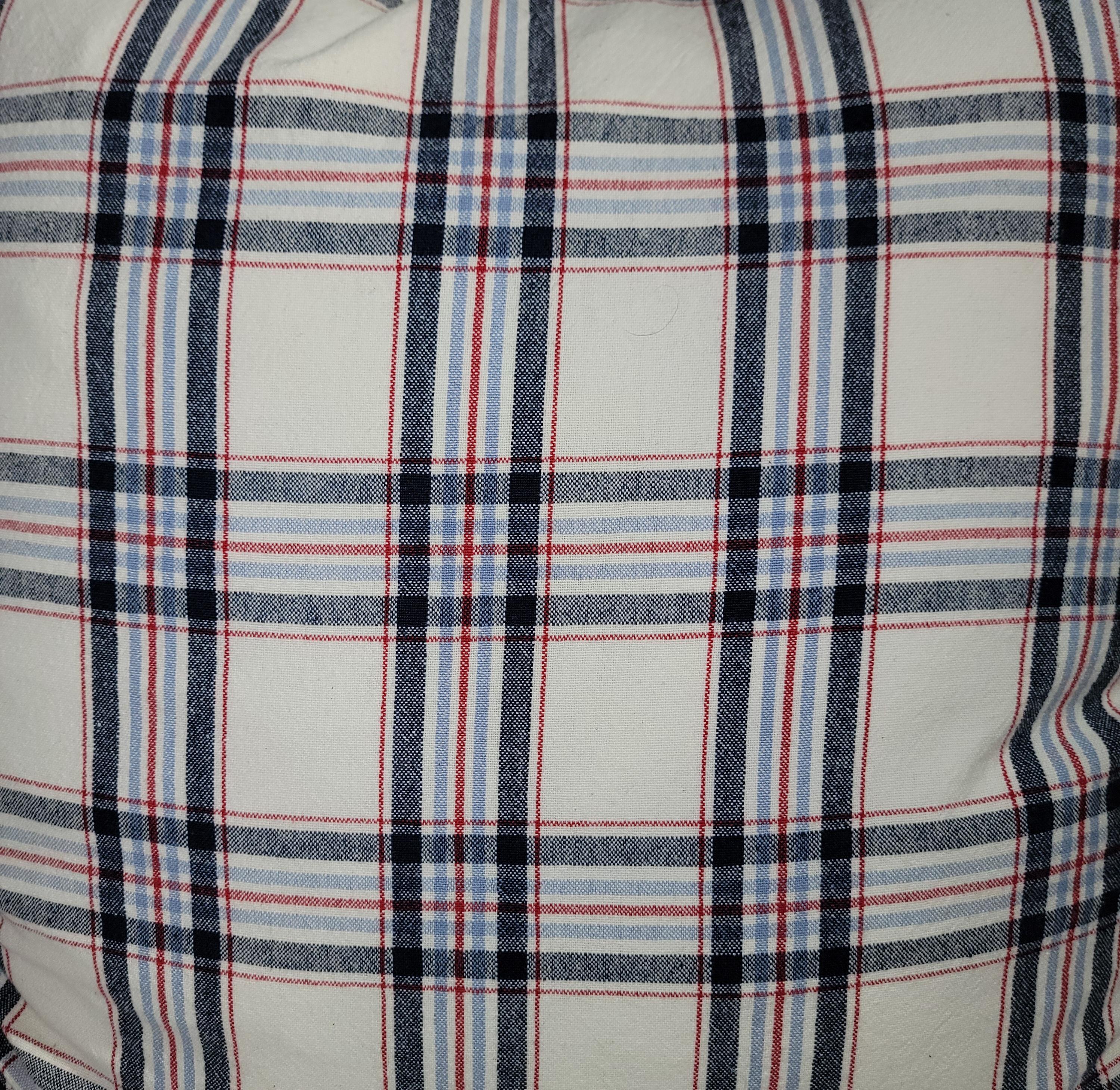 19Thc Red & Blue  Plaid Linen Pillows -Set of Four In Good Condition For Sale In Los Angeles, CA